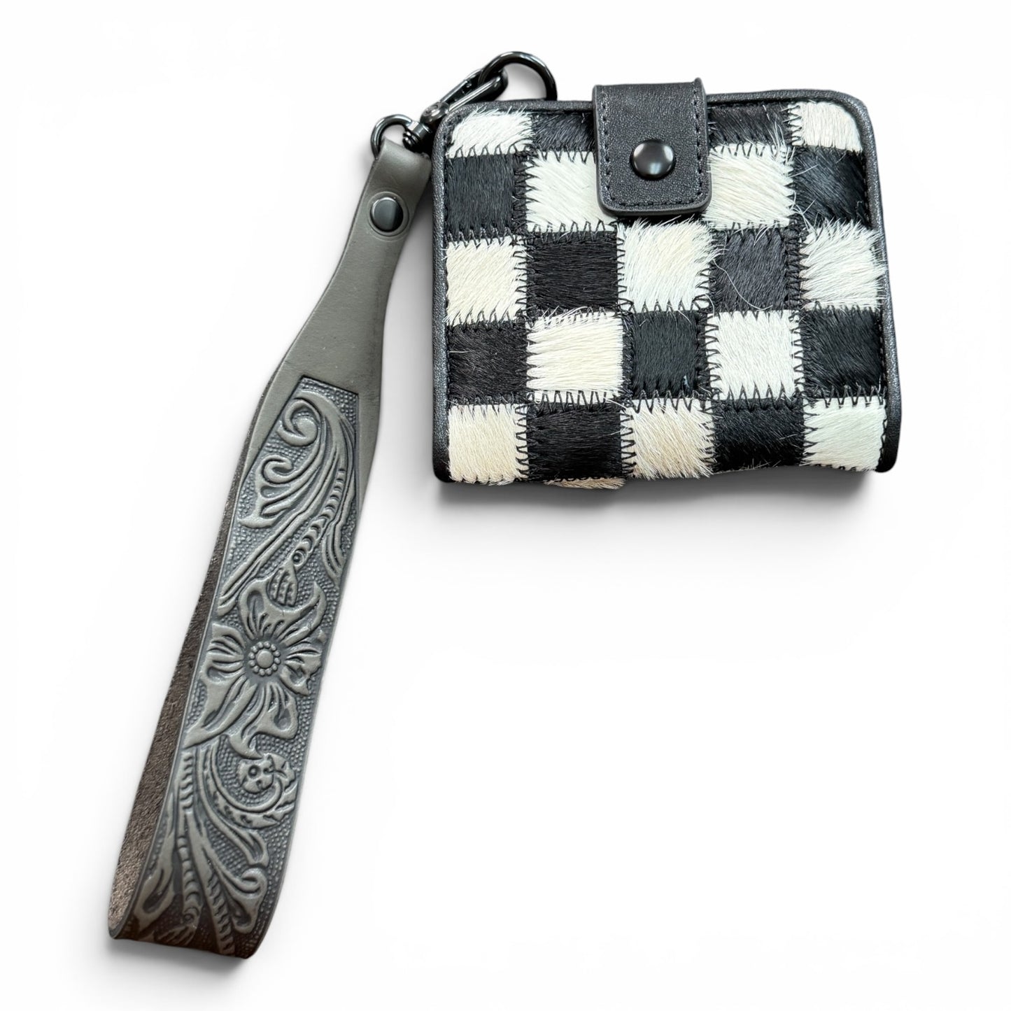 Dani Morgans Checkered Cowhide Mini Wristlet Wallet