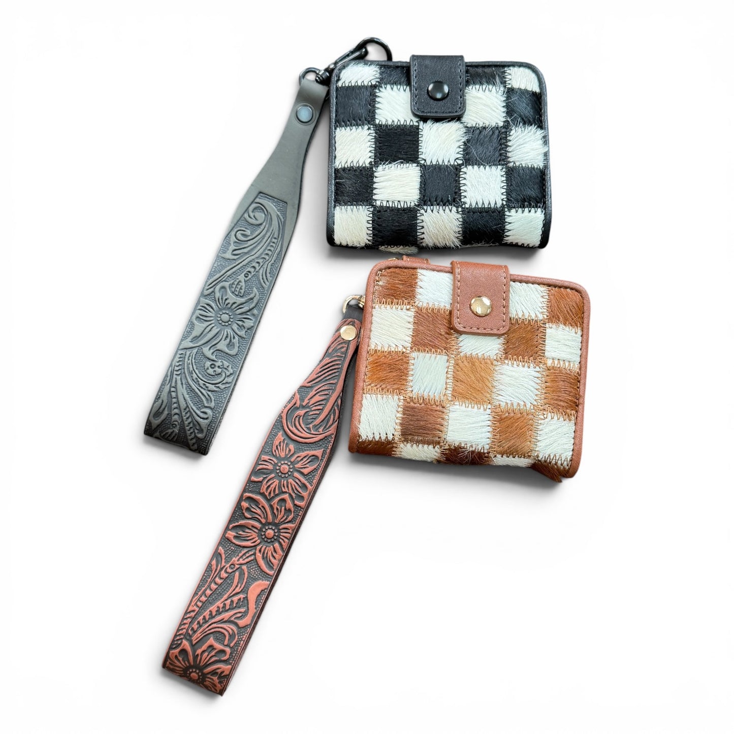 Dani Morgans Checkered Cowhide Mini Wristlet Wallet