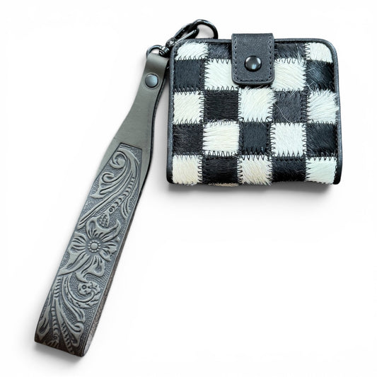 Dani Morgans Checkered Cowhide Mini Wristlet Wallet