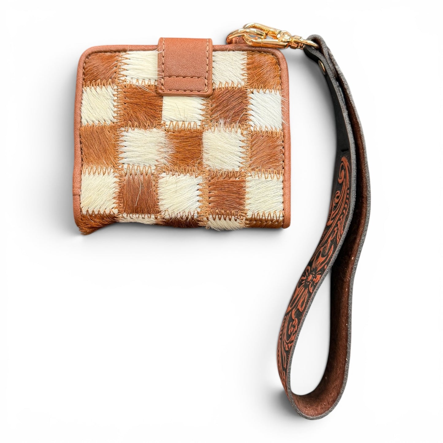 Dani Morgans Checkered Cowhide Mini Wristlet Wallet