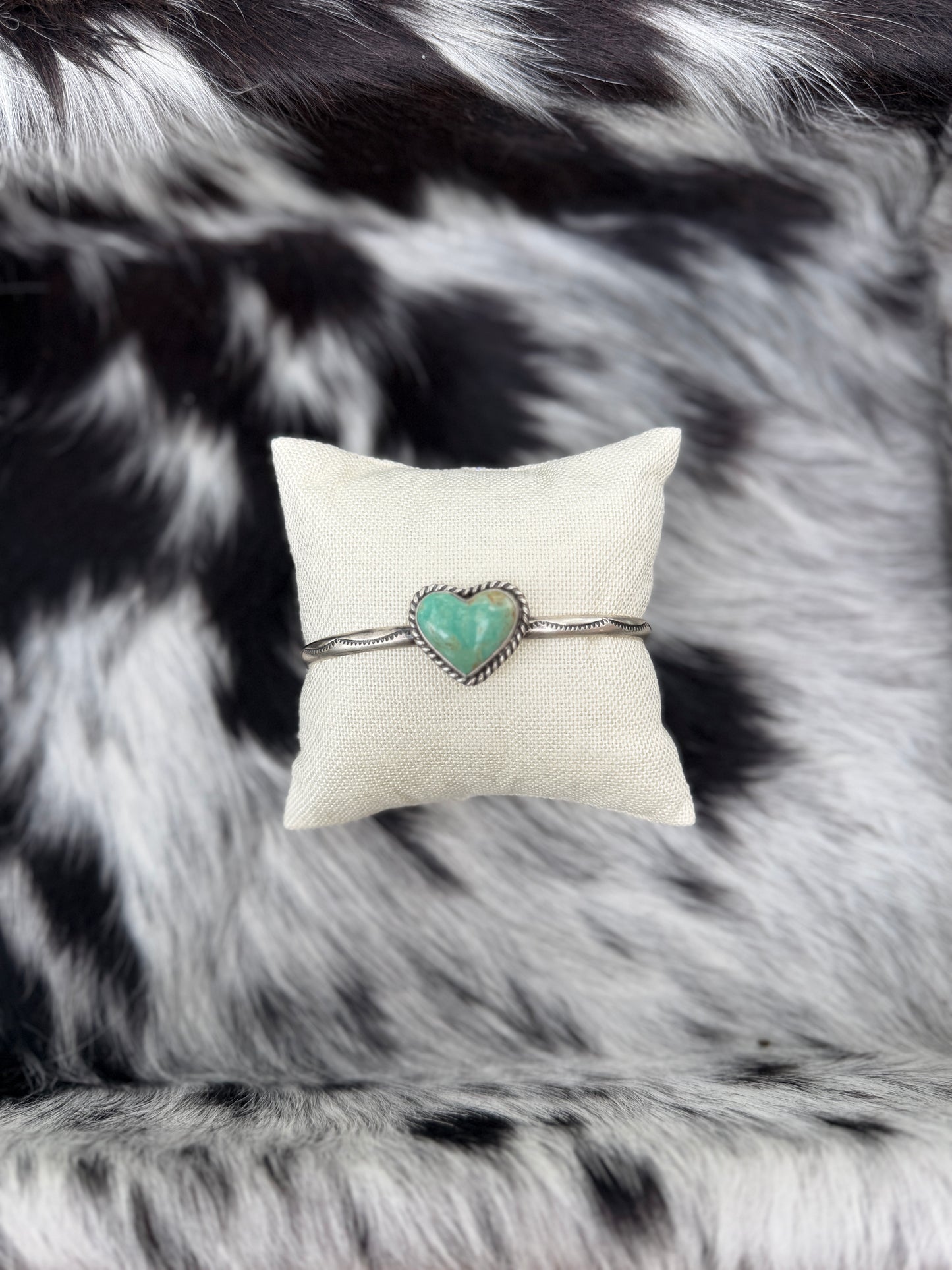 Kingman Turquoise Heart Cuff Bracelet | Genuine 925 Sterling Silver | Native Made by Donovan Skeets