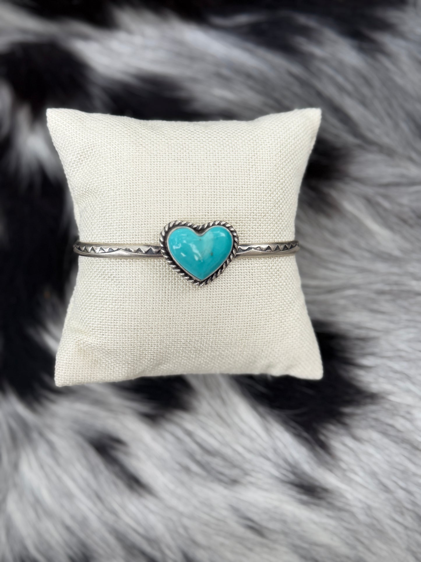 Kingman Turquoise Heart Cuff Bracelet | Genuine 925 Sterling Silver | Native Made by Donovan Skeets
