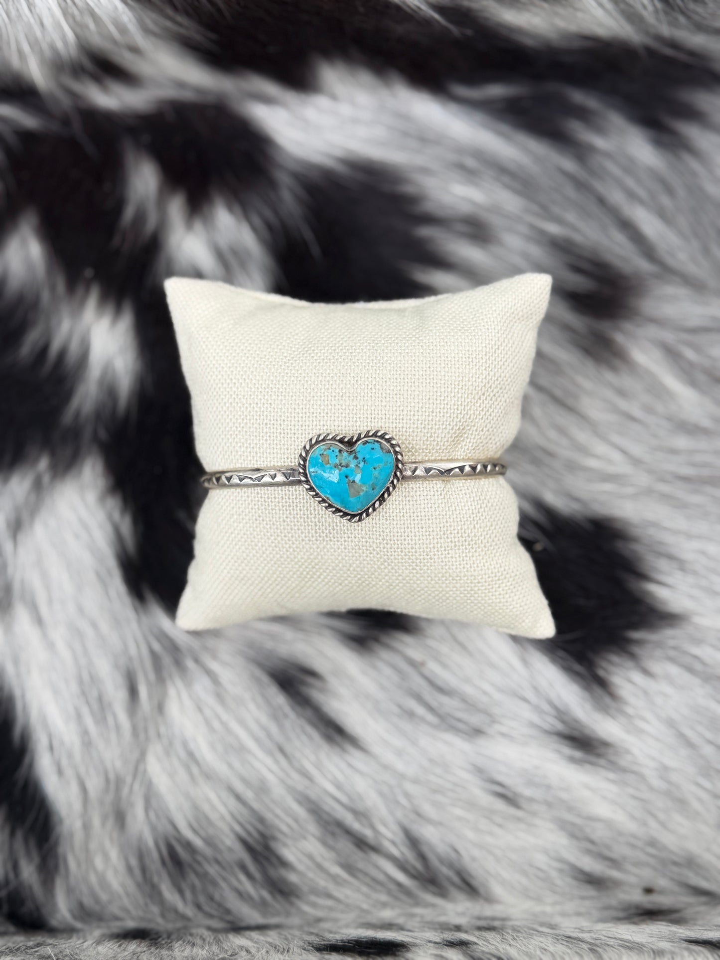 Kingman Turquoise Heart Cuff Bracelet | Genuine 925 Sterling Silver | Native Made by Donovan Skeets