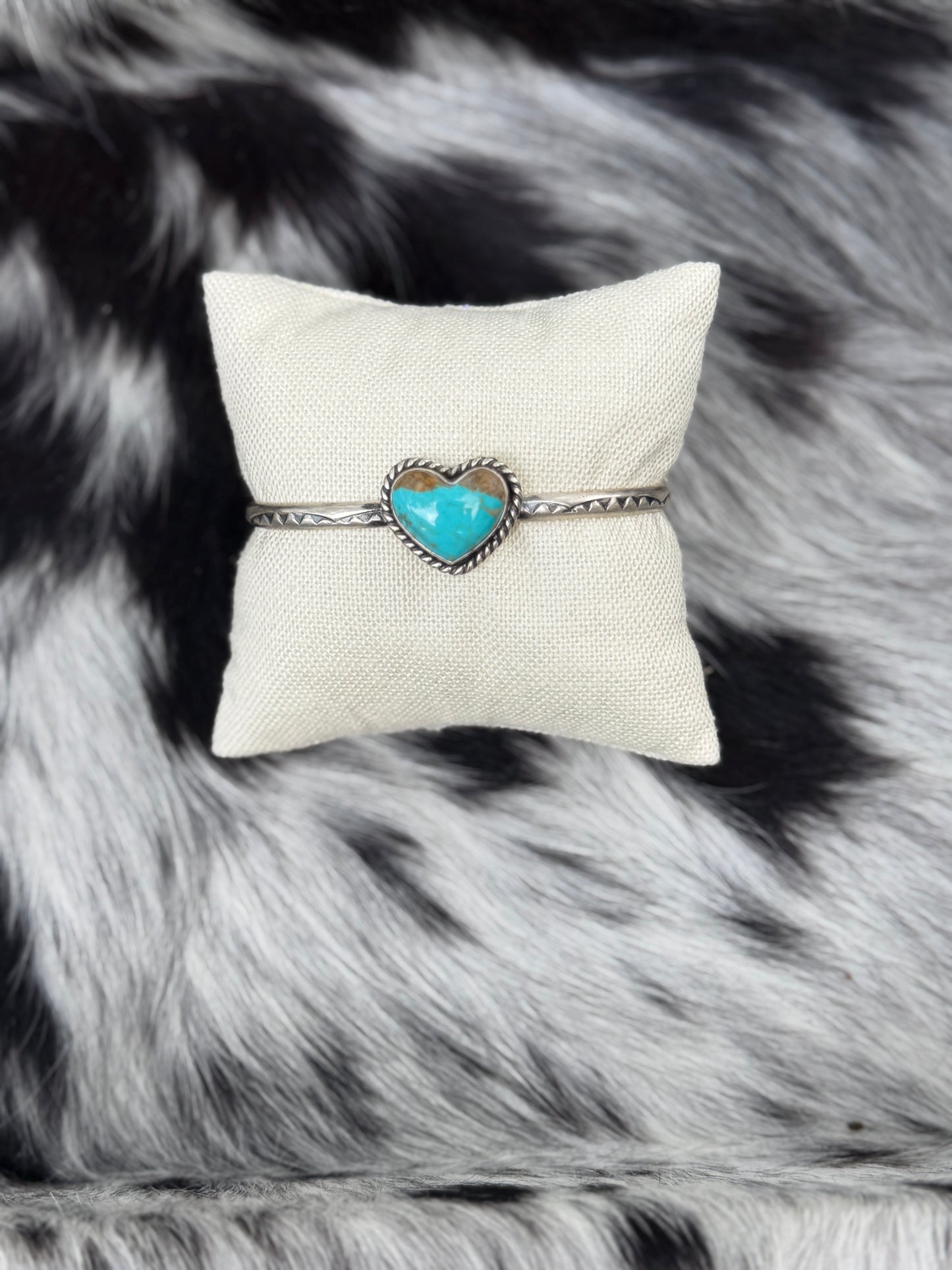Kingman Turquoise Heart Cuff Bracelet | Genuine 925 Sterling Silver | Native Made by Donovan Skeets
