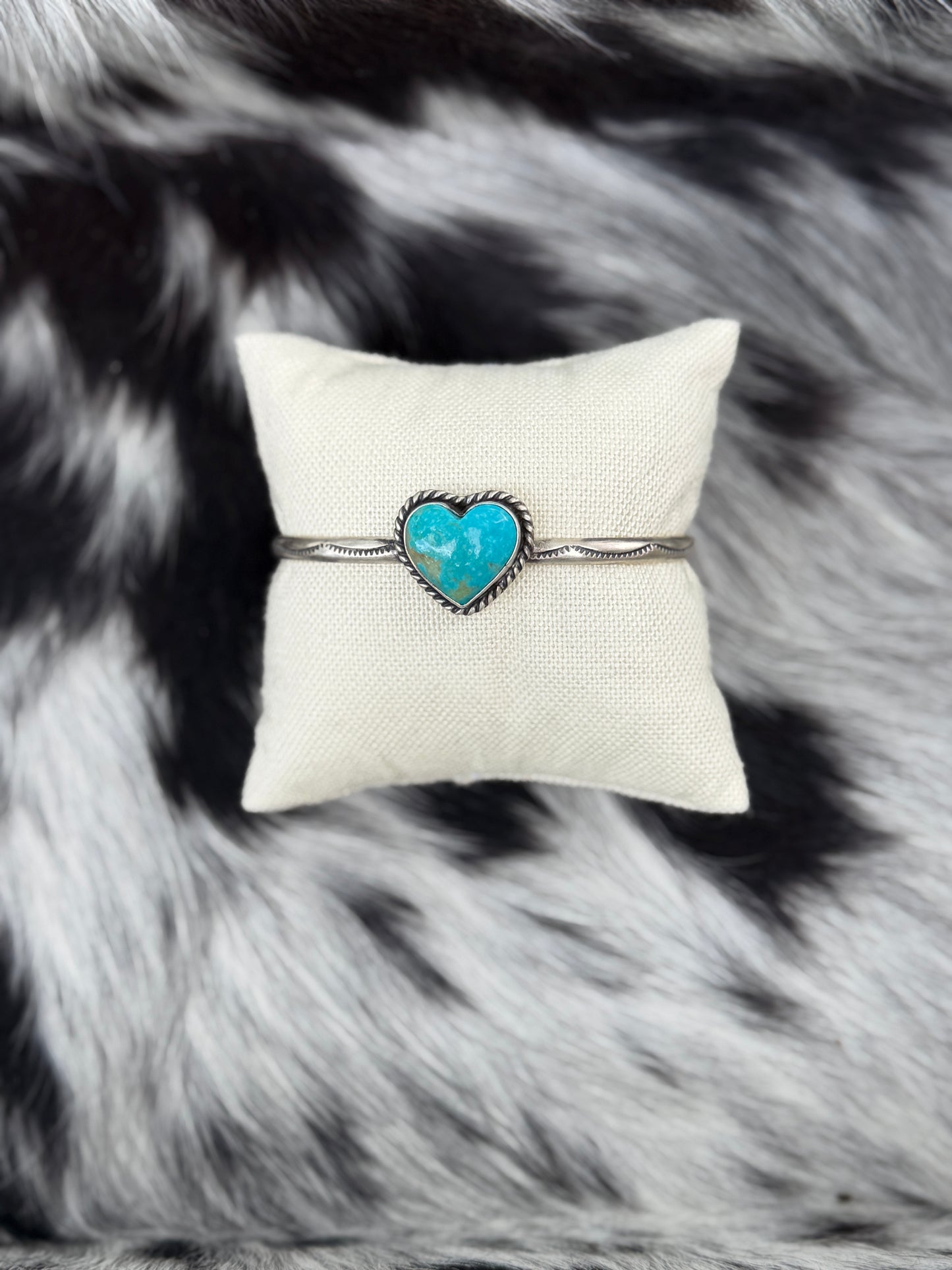 Kingman Turquoise Heart Cuff Bracelet | Genuine 925 Sterling Silver | Native Made by Donovan Skeets