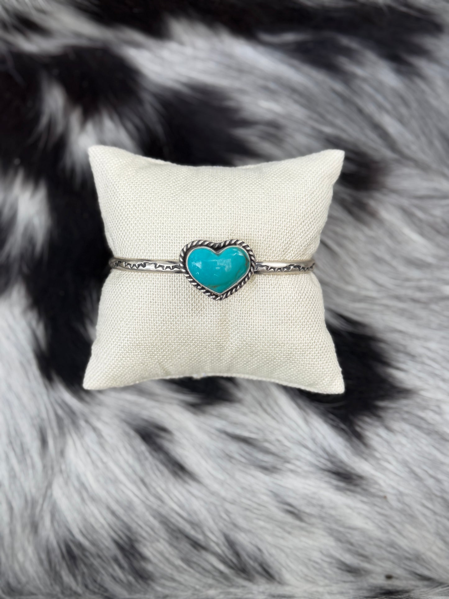Kingman Turquoise Heart Cuff Bracelet | Genuine 925 Sterling Silver | Native Made by Donovan Skeets