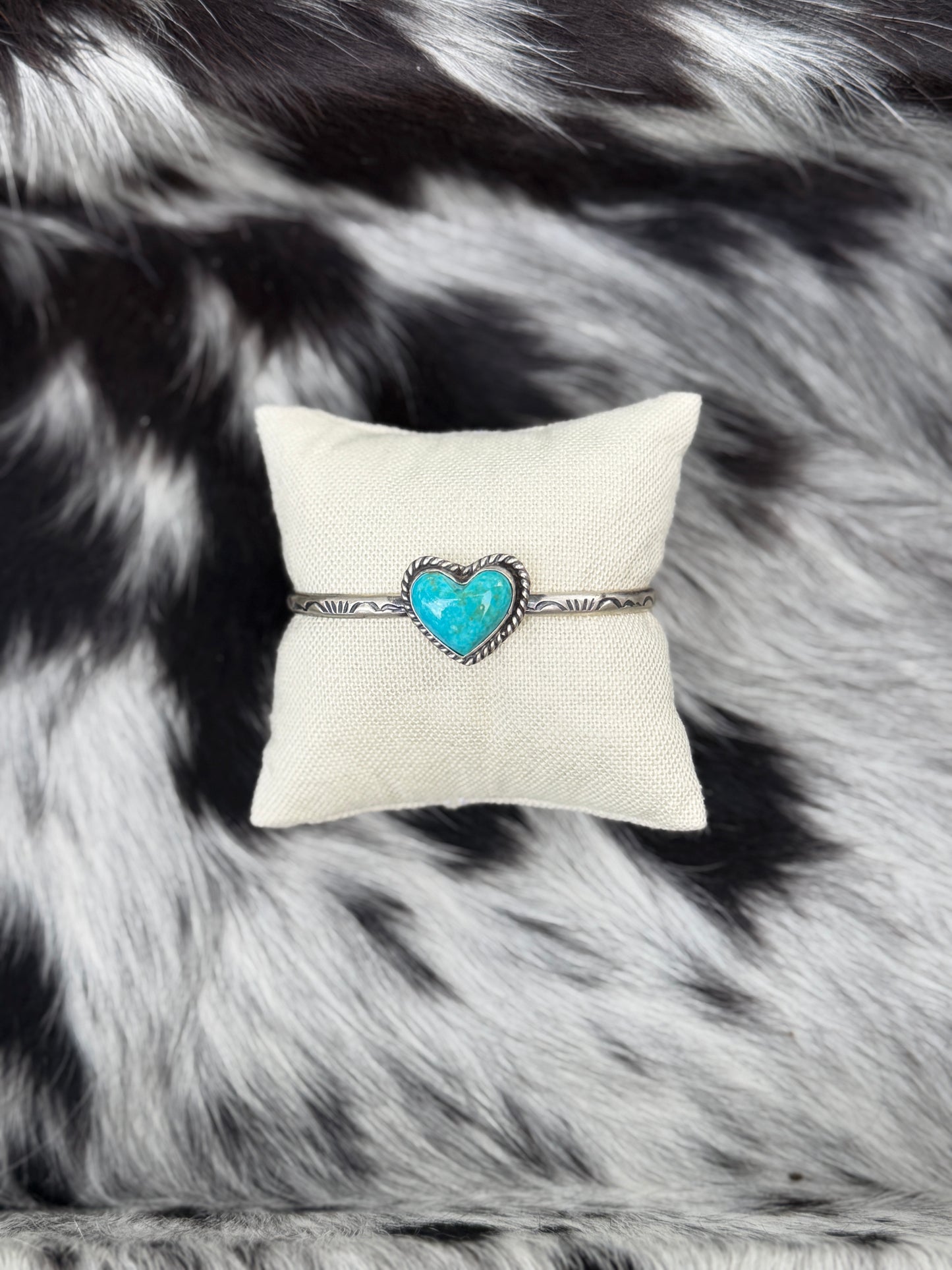 Kingman Turquoise Heart Cuff Bracelet | Genuine 925 Sterling Silver | Native Made by Donovan Skeets