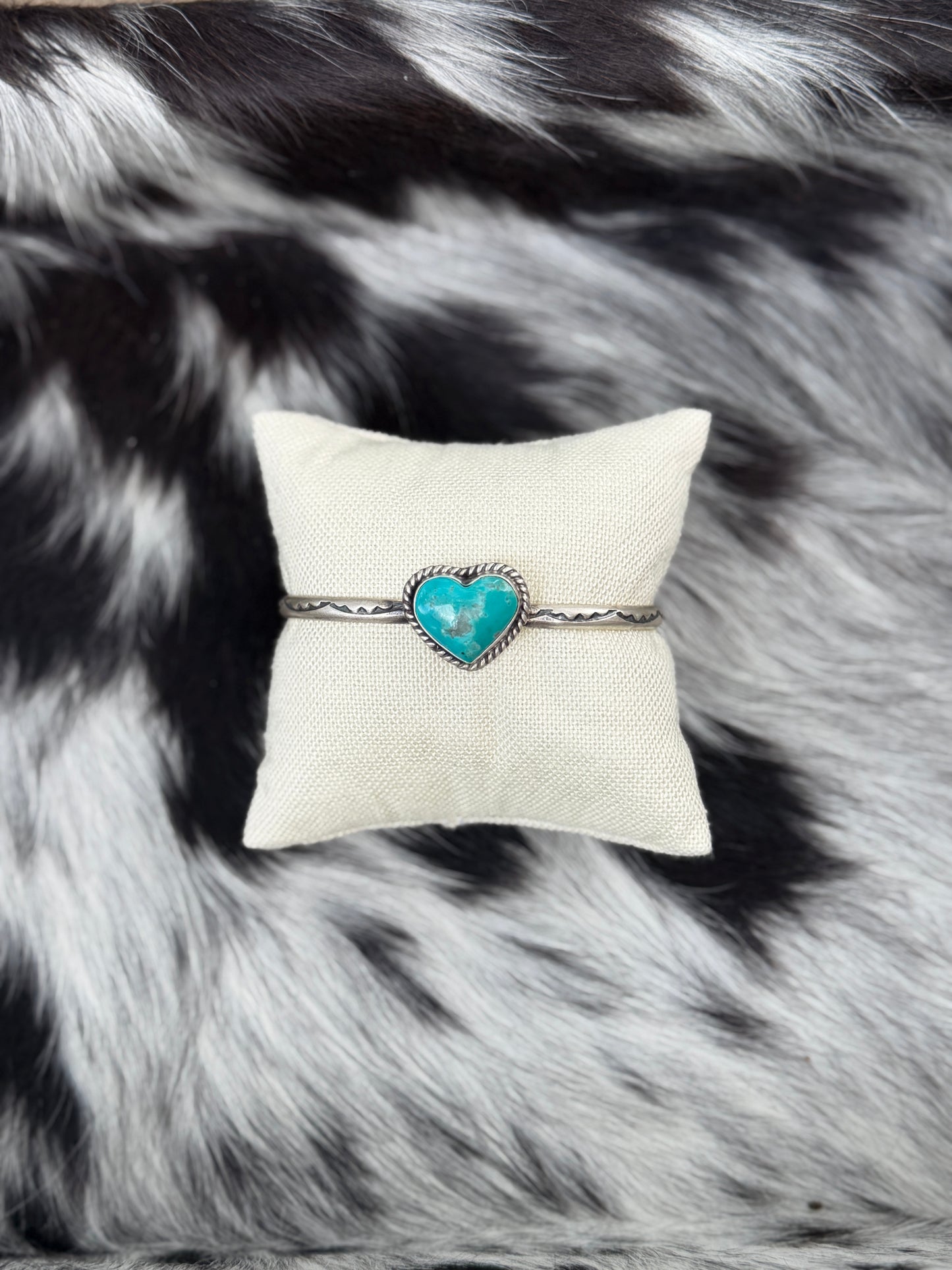 Kingman Turquoise Heart Cuff Bracelet | Genuine 925 Sterling Silver | Native Made by Donovan Skeets