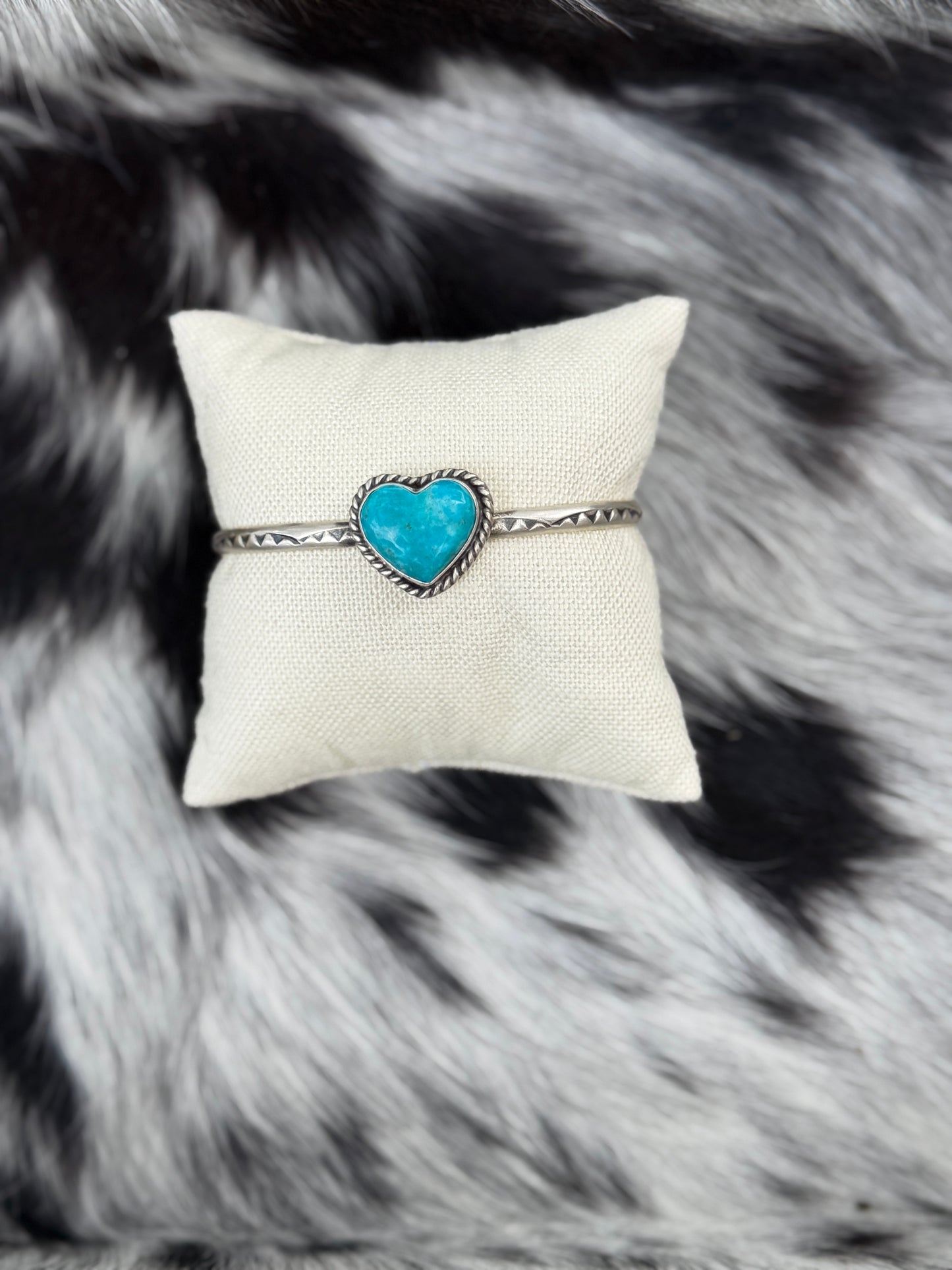 Kingman Turquoise Heart Cuff Bracelet | Genuine 925 Sterling Silver | Native Made by Donovan Skeets