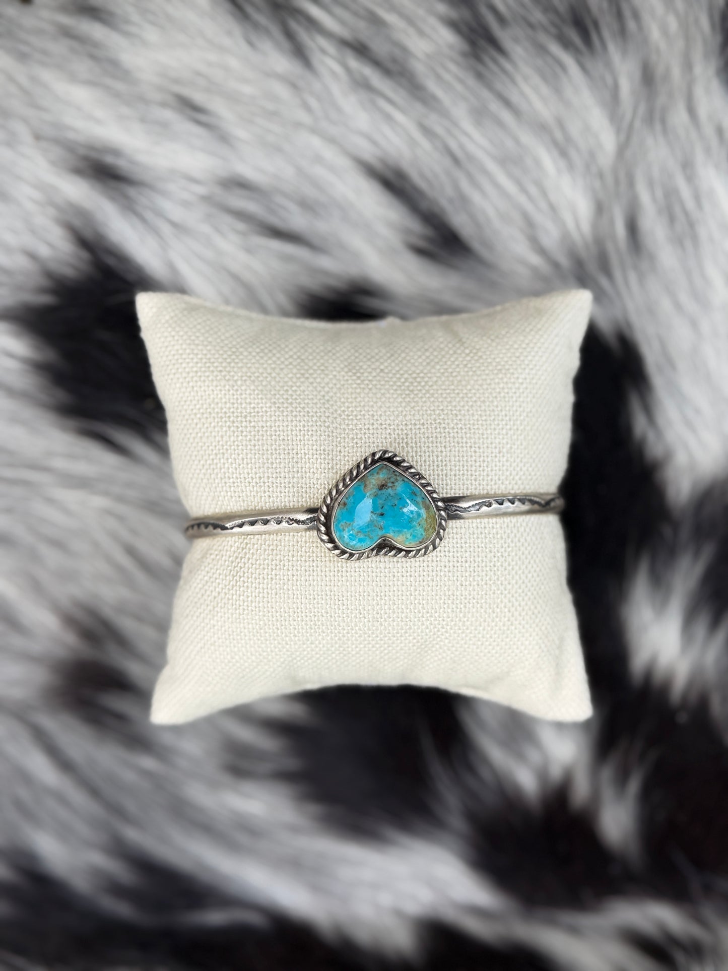 Kingman Turquoise Heart Cuff Bracelet | Genuine 925 Sterling Silver | Native Made by Donovan Skeets