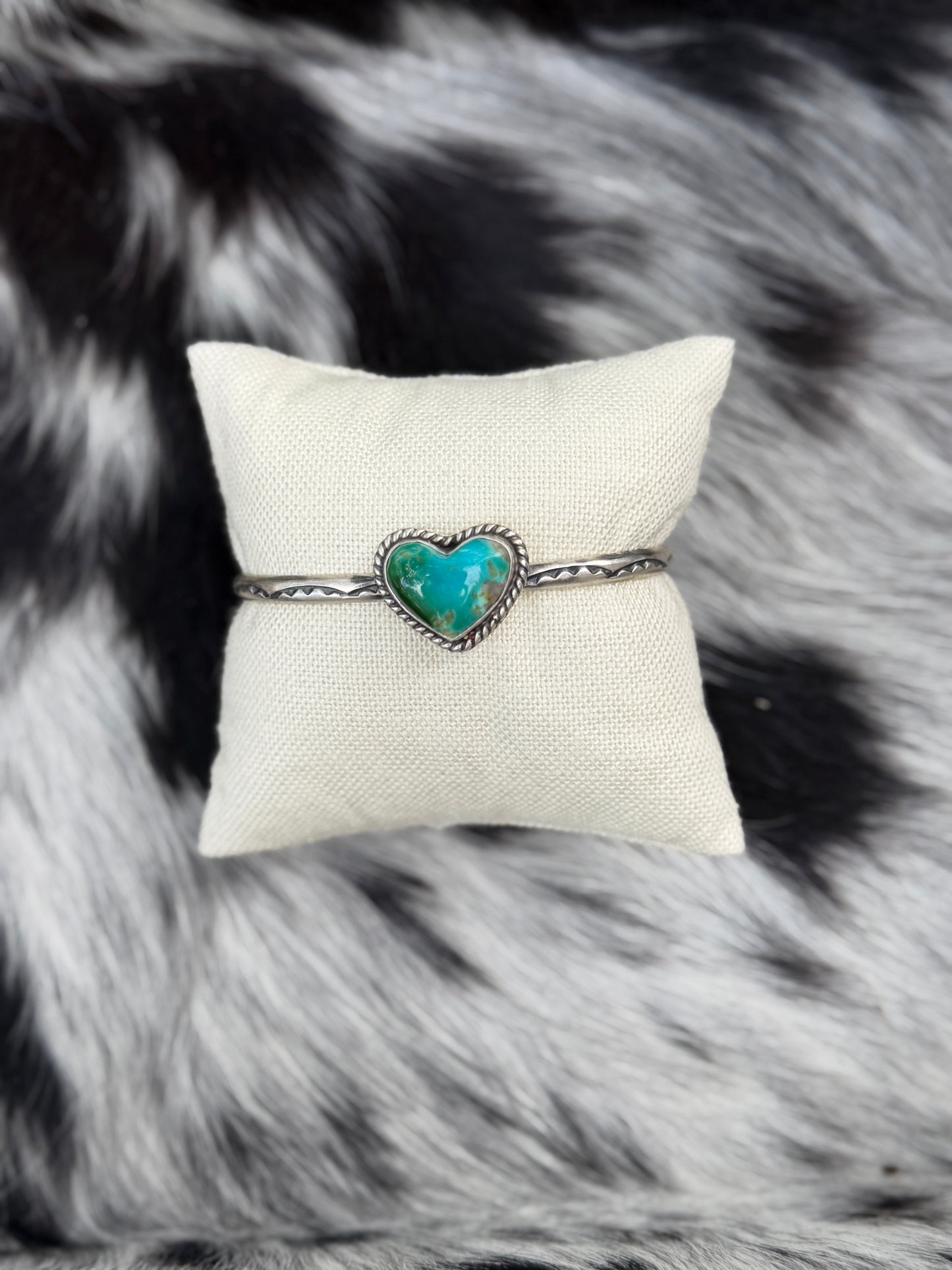 Kingman Turquoise Heart Cuff Bracelet | Genuine 925 Sterling Silver | Native Made by Donovan Skeets