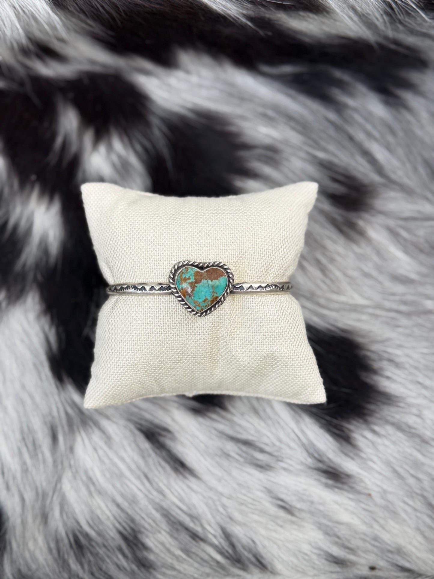 Kingman Turquoise Heart Cuff Bracelet | Genuine 925 Sterling Silver | Native Made by Donovan Skeets