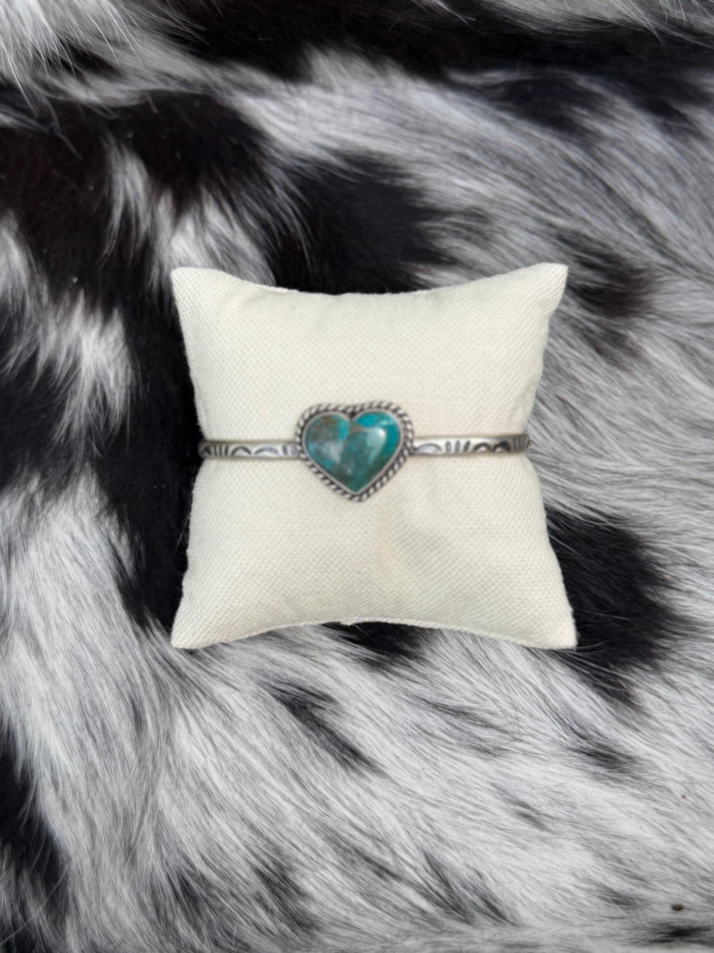 Kingman Turquoise Heart Cuff Bracelet | Genuine 925 Sterling Silver | Native Made by Donovan Skeets