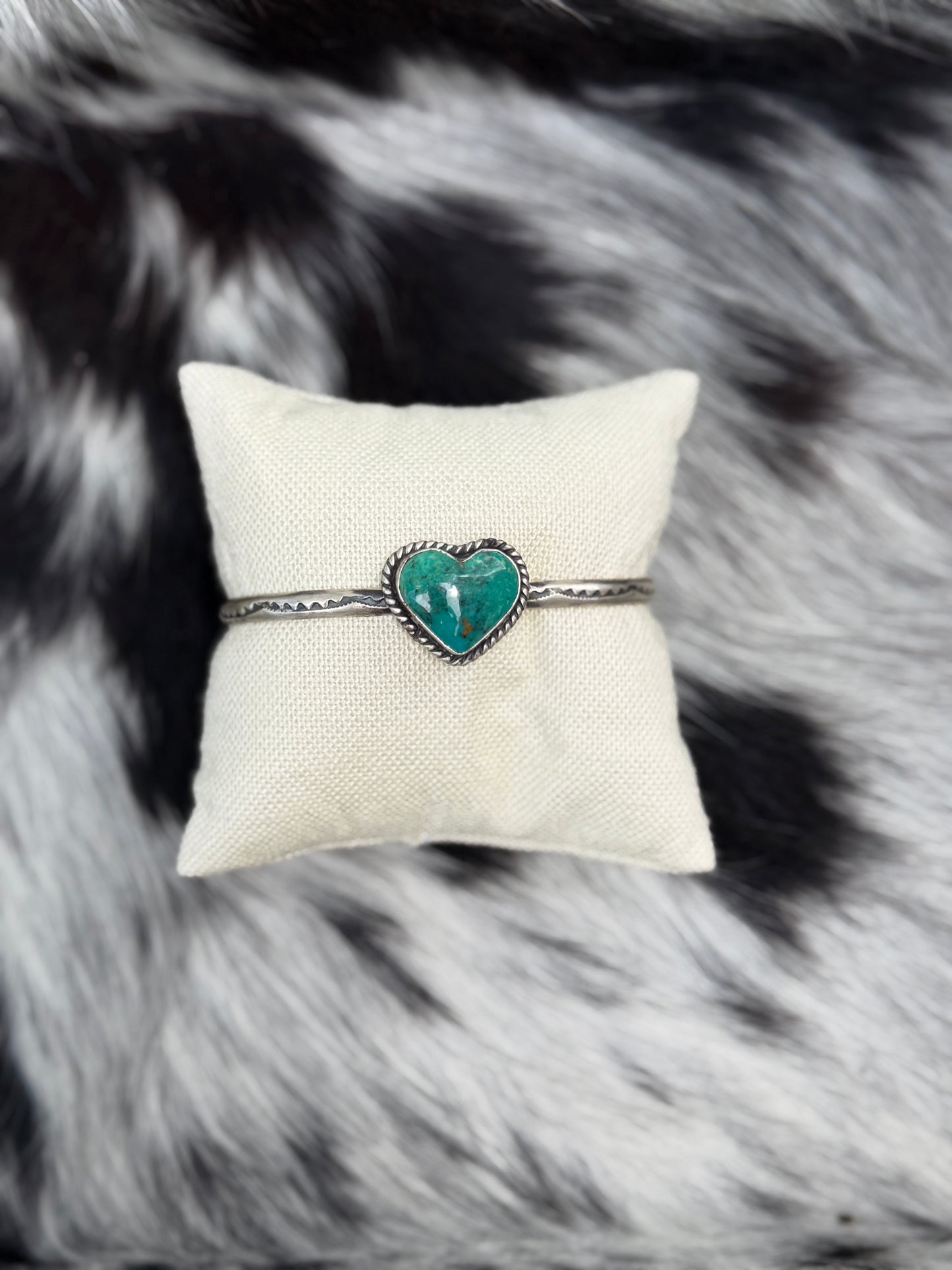 Kingman Turquoise Heart Cuff Bracelet | Genuine 925 Sterling Silver | Native Made by Donovan Skeets