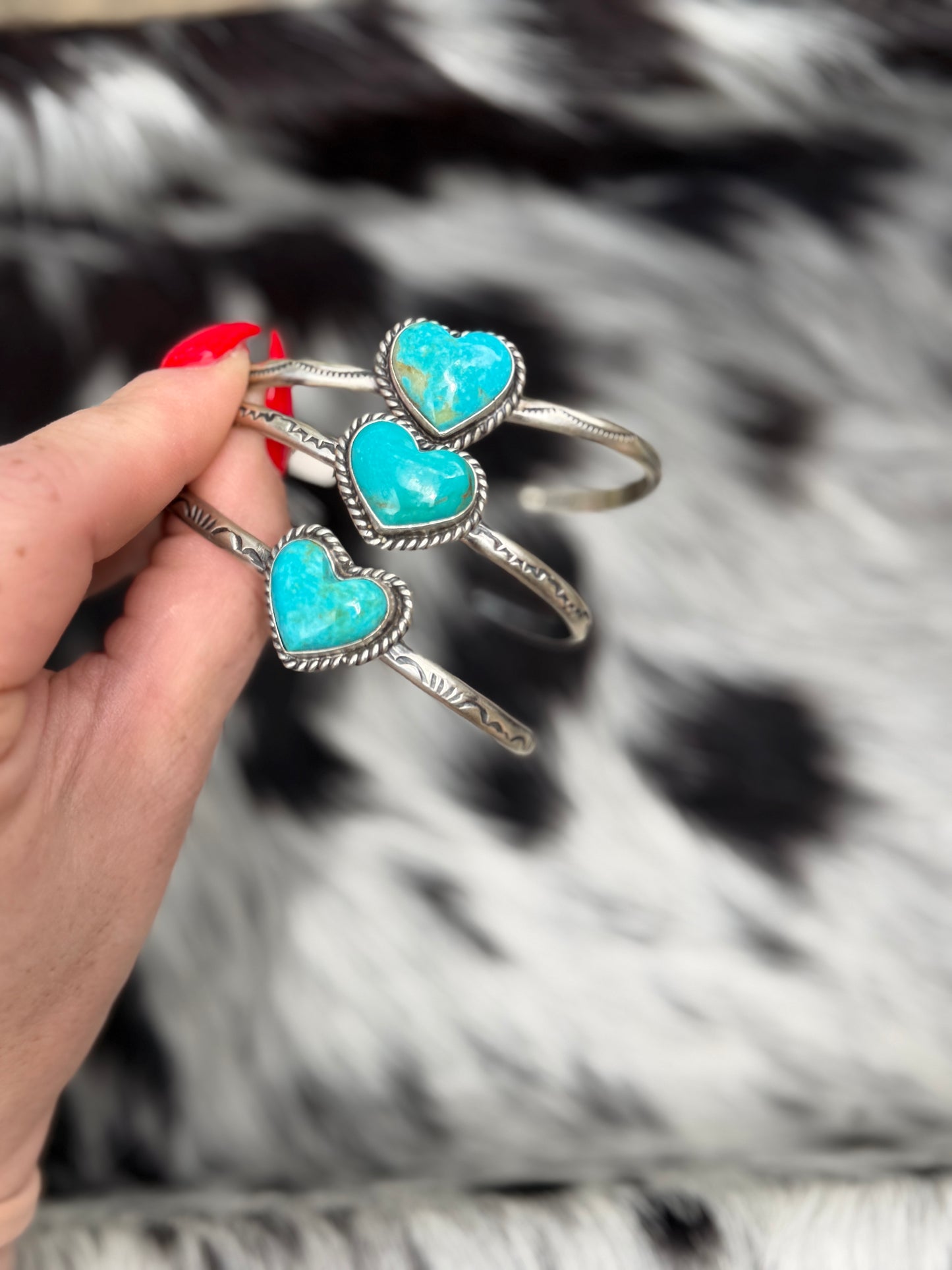Kingman Turquoise Heart Cuff Bracelet | Genuine 925 Sterling Silver | Native Made by Donovan Skeets