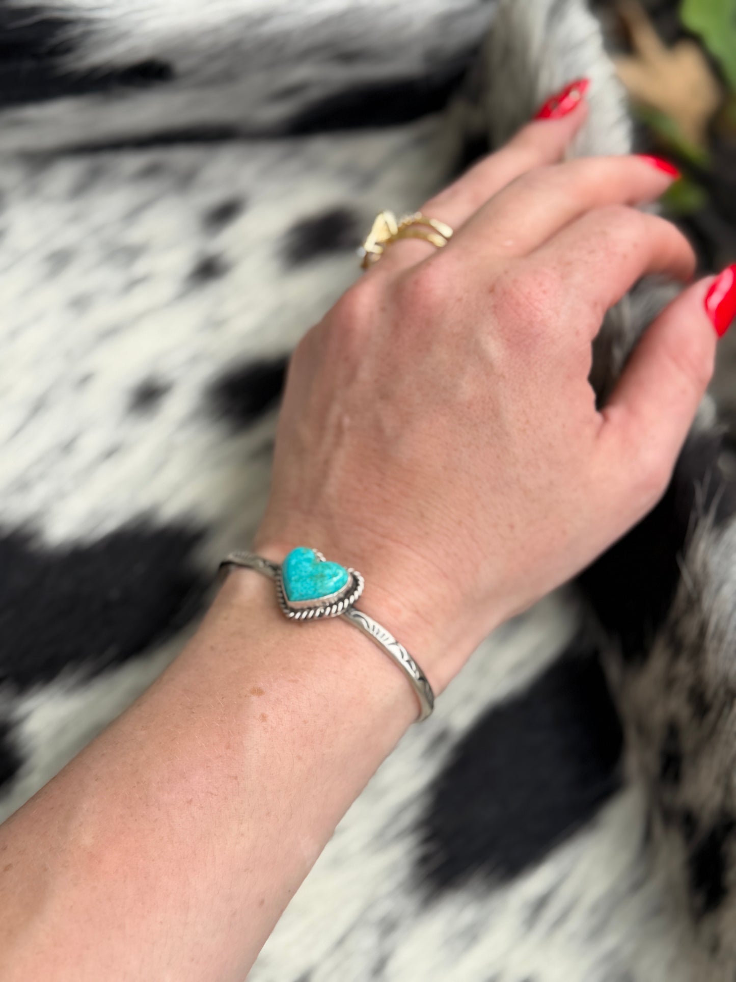 Kingman Turquoise Heart Cuff Bracelet | Genuine 925 Sterling Silver | Native Made by Donovan Skeets