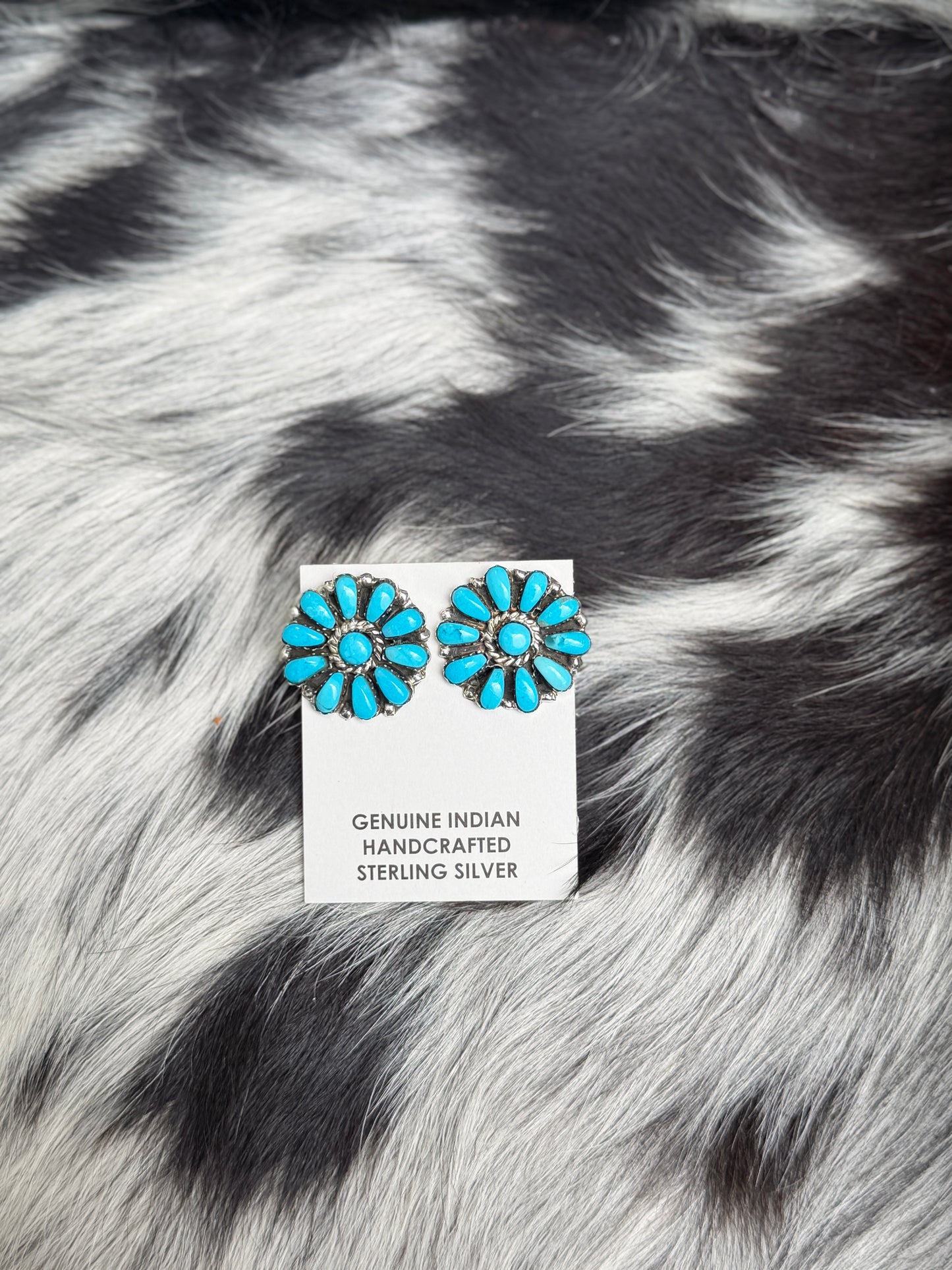 Native American Turquoise Cluster Stud Earrings | Genuine 925 Sterling Silver