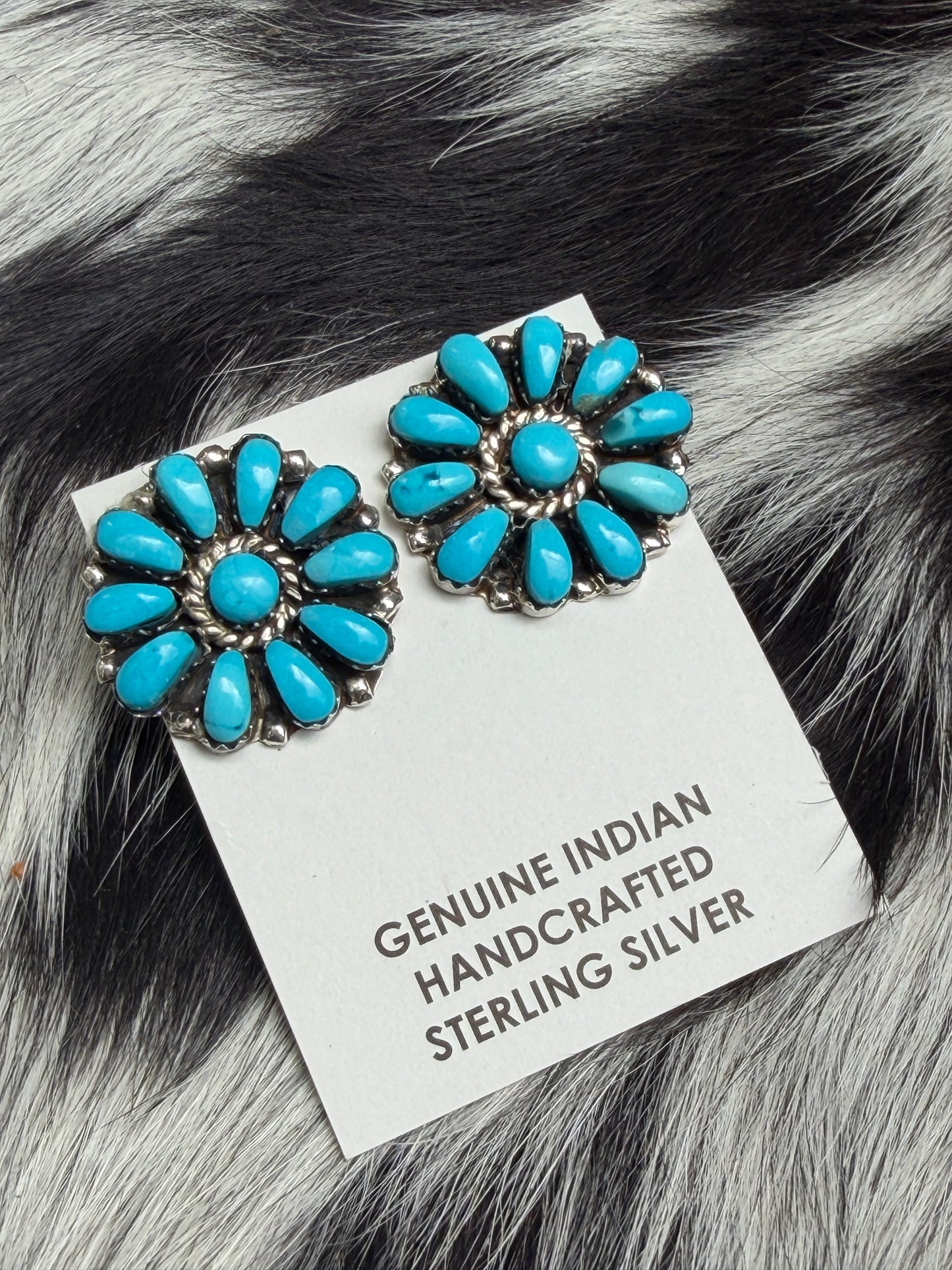 Native American Turquoise Cluster Stud Earrings | Genuine 925 Sterling Silver