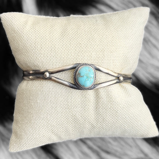 Dry Creek Turquoise Cuff Bracelet | Genuine 925 Sterling Silver | Navajo Handmade | Stamped BF