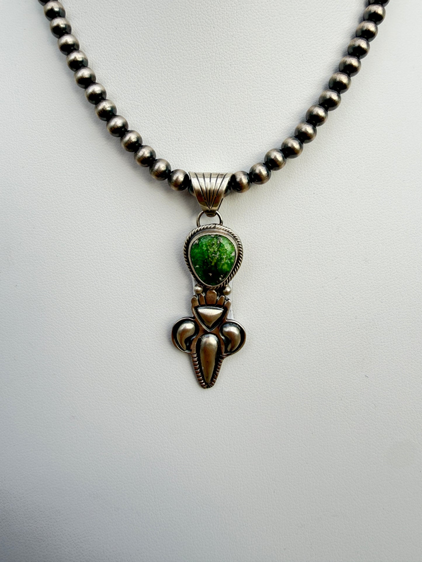 Gary Shorty Sonoran Gold Turquoise Machane Made Pearl Necklace | Genuine 925 Sterling Silver | Native American Handmade | 16"