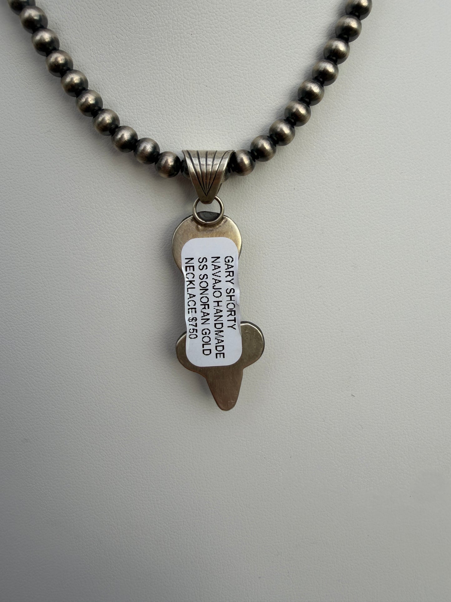 Gary Shorty Sonoran Gold Turquoise Machane Made Pearl Necklace | Genuine 925 Sterling Silver | Native American Handmade | 16"