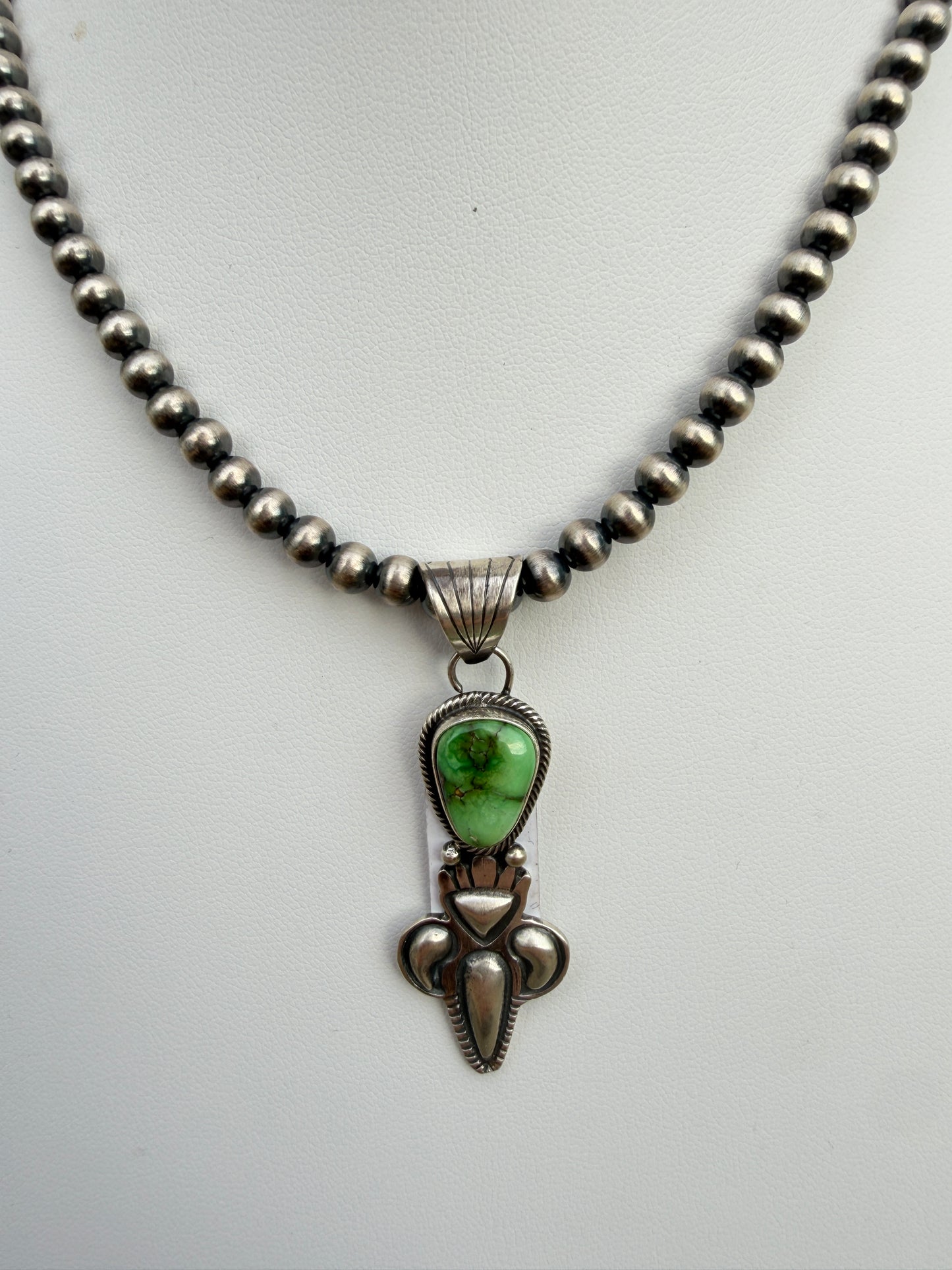 Gary Shorty Sonoran Gold Turquoise Machane Made Pearl Necklace | Genuine 925 Sterling Silver | Native American Handmade | 16"