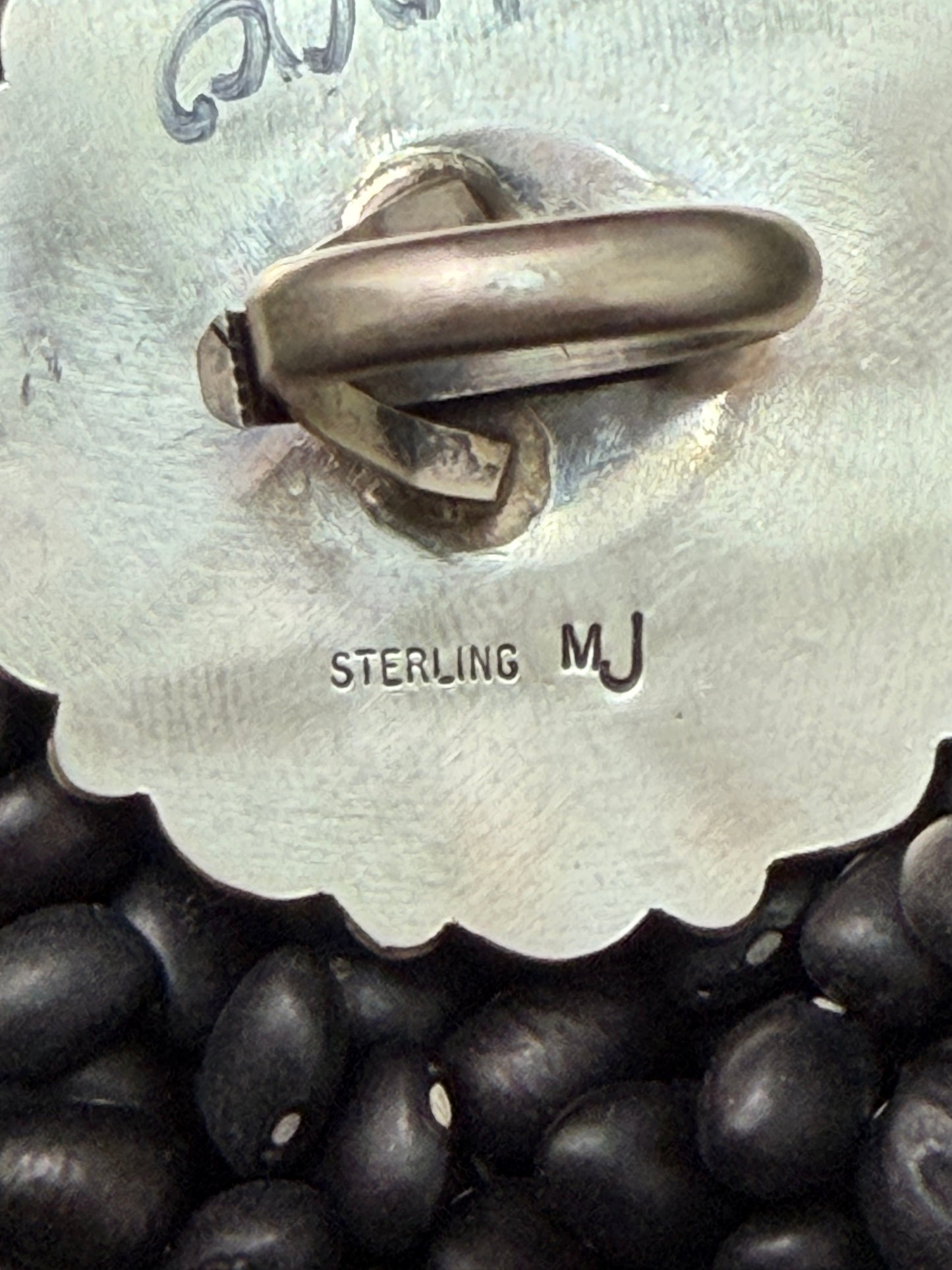 Native Made Mercury Dime Turquoise Cluster Ring | Genuine 925 Sterling Silver | Adjustable SIGNED MJ