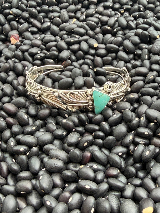 Kingman Turquoise Cuff Bracelet | Native American Handmade Sterling Silver | Signed & Stamped 925