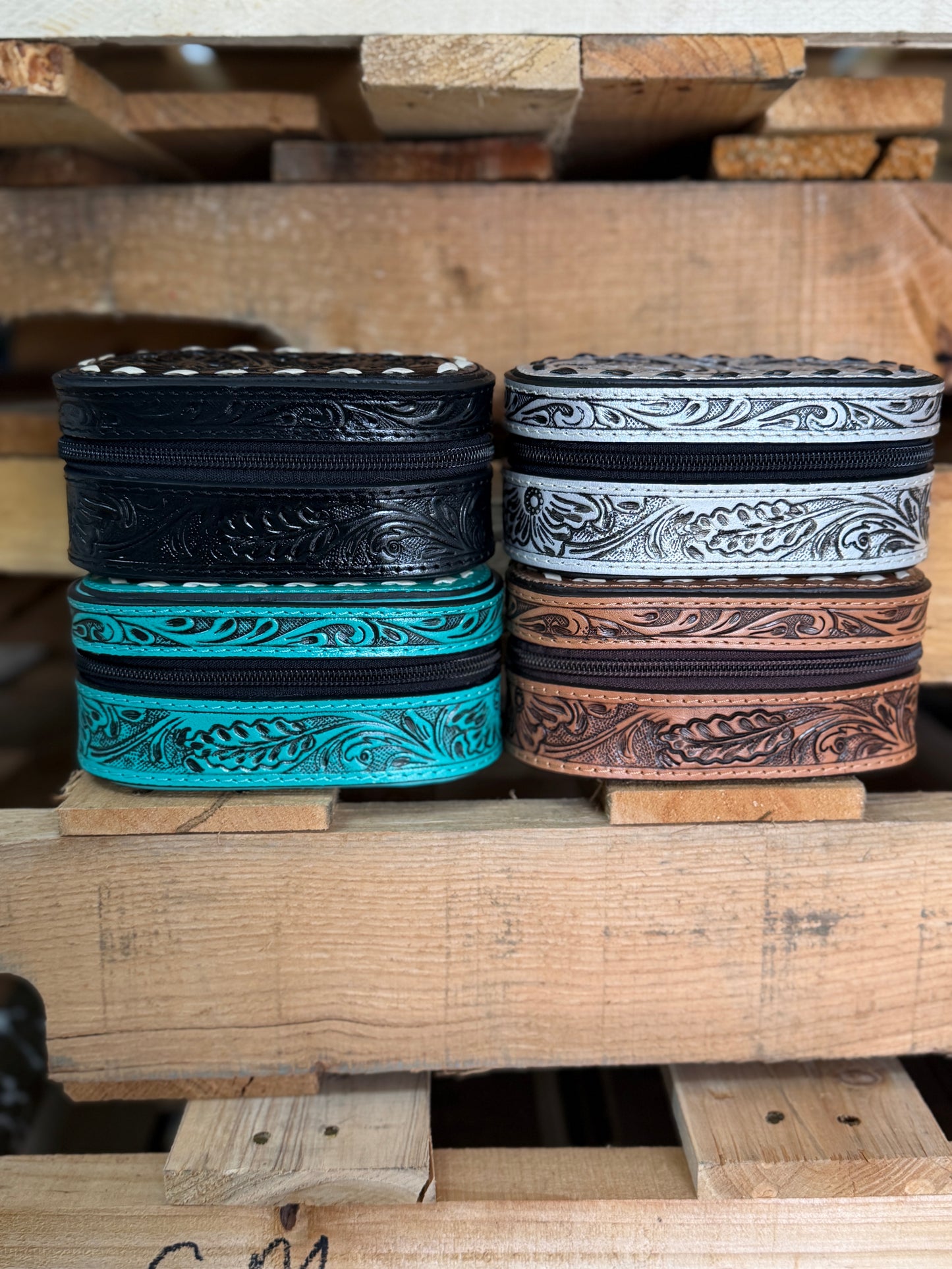 Tooled Leather Travel Jewelry Case | Western Jewelry Organizer | Genuine Leather