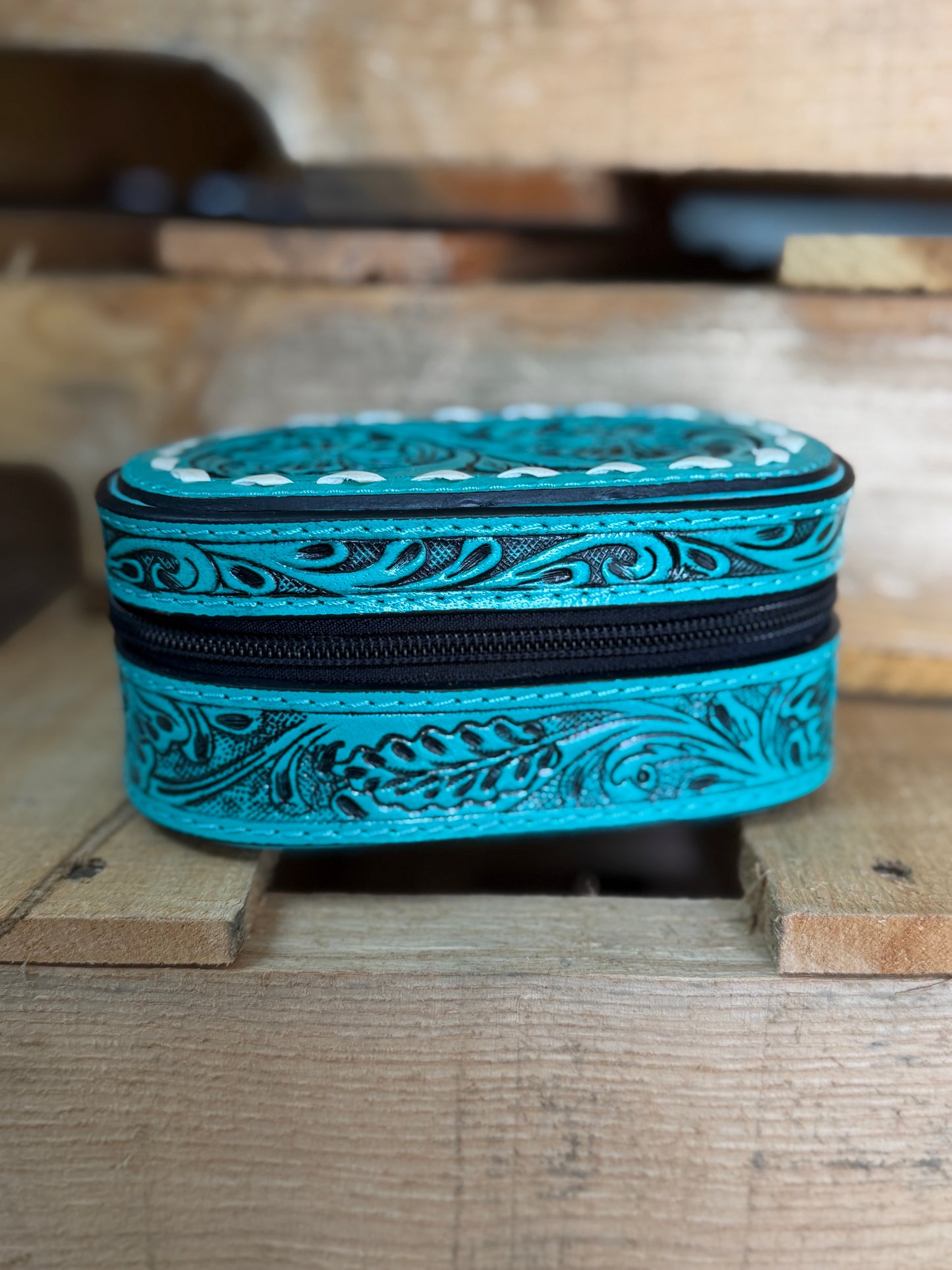 Tooled Leather Travel Jewelry Case | Western Jewelry Organizer | Genuine Leather
