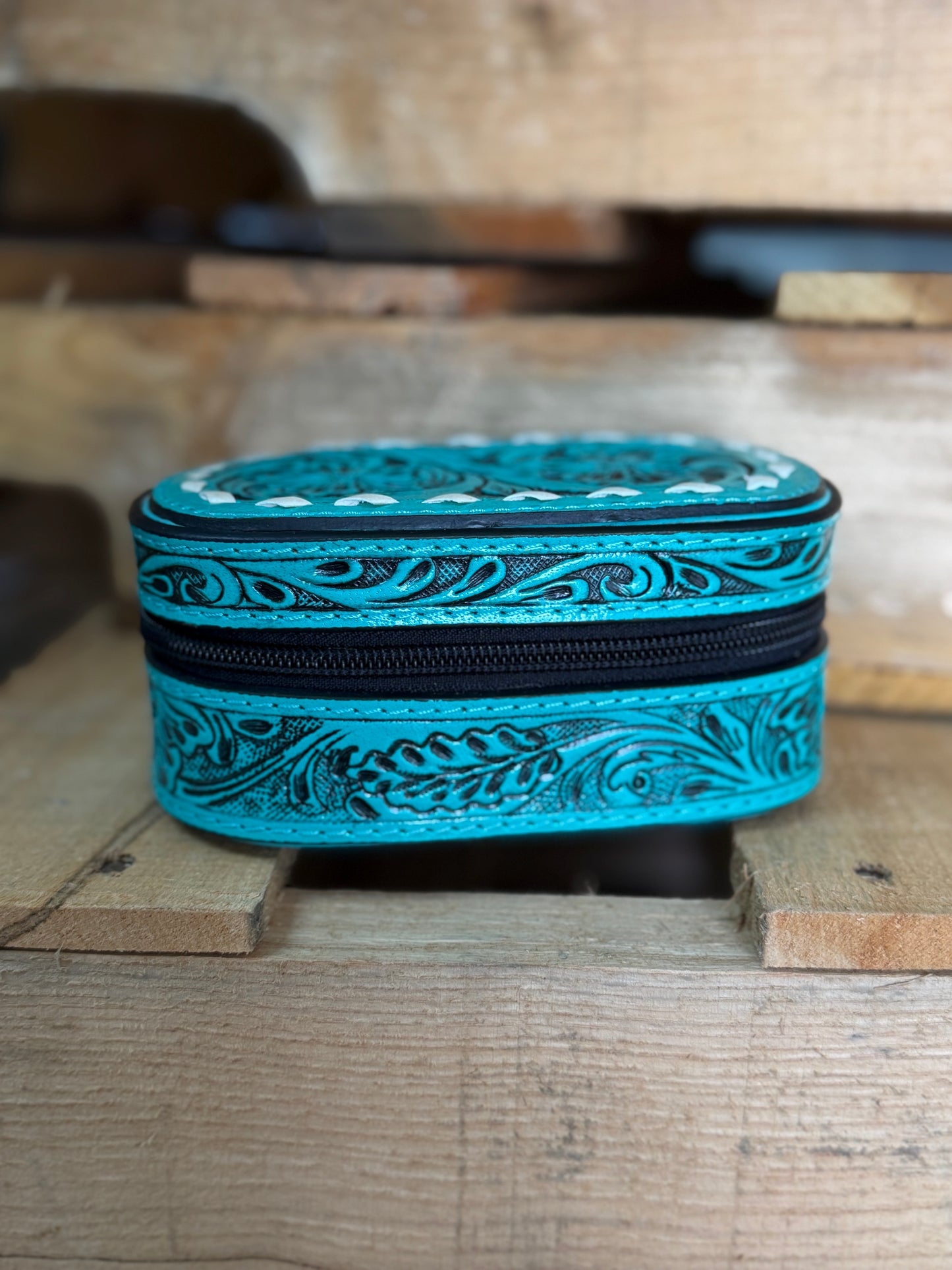 Tooled Leather Travel Jewelry Case | Western Jewelry Organizer | Genuine Leather