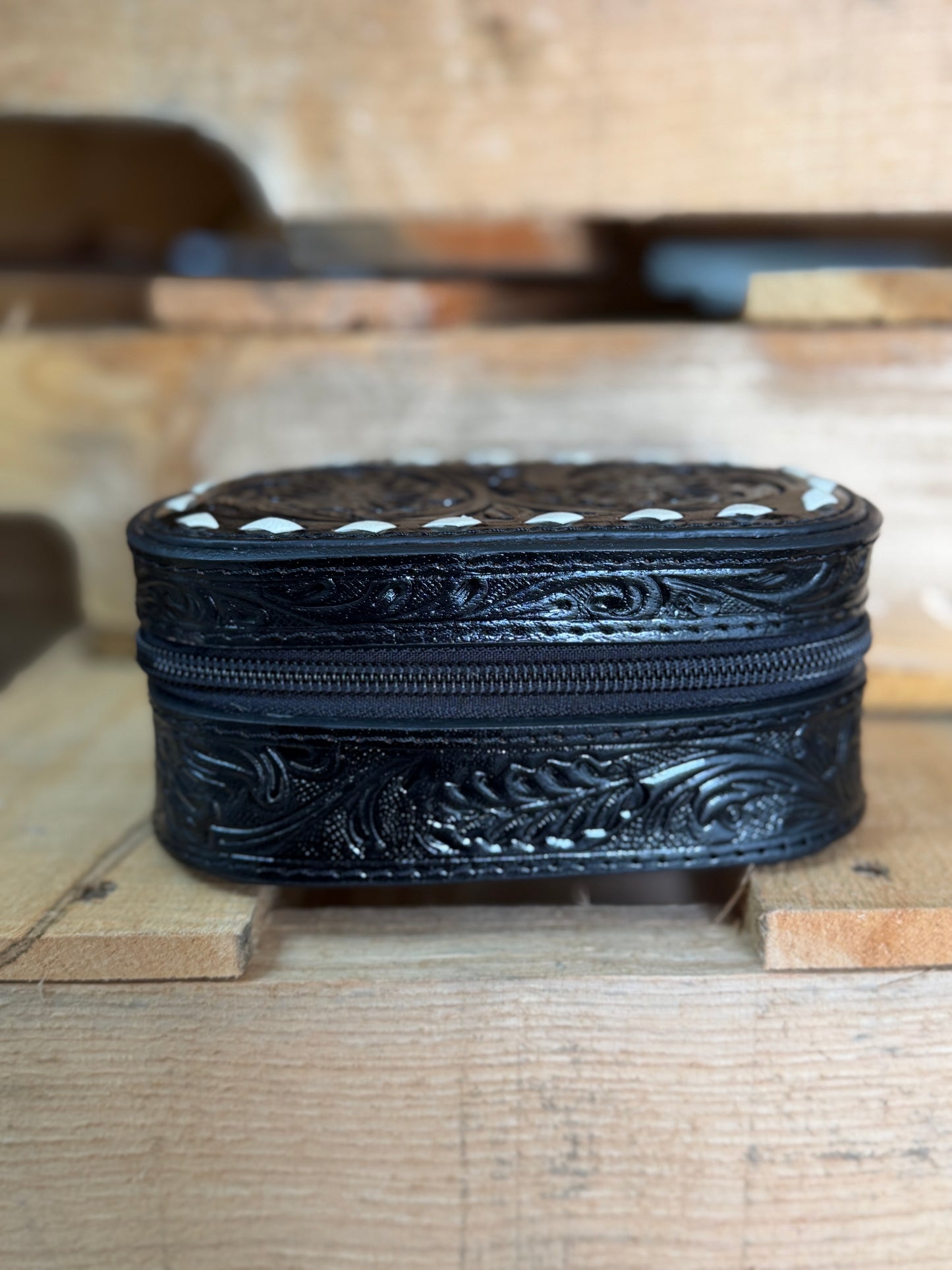 Tooled Leather Travel Jewelry Case | Western Jewelry Organizer | Genuine Leather