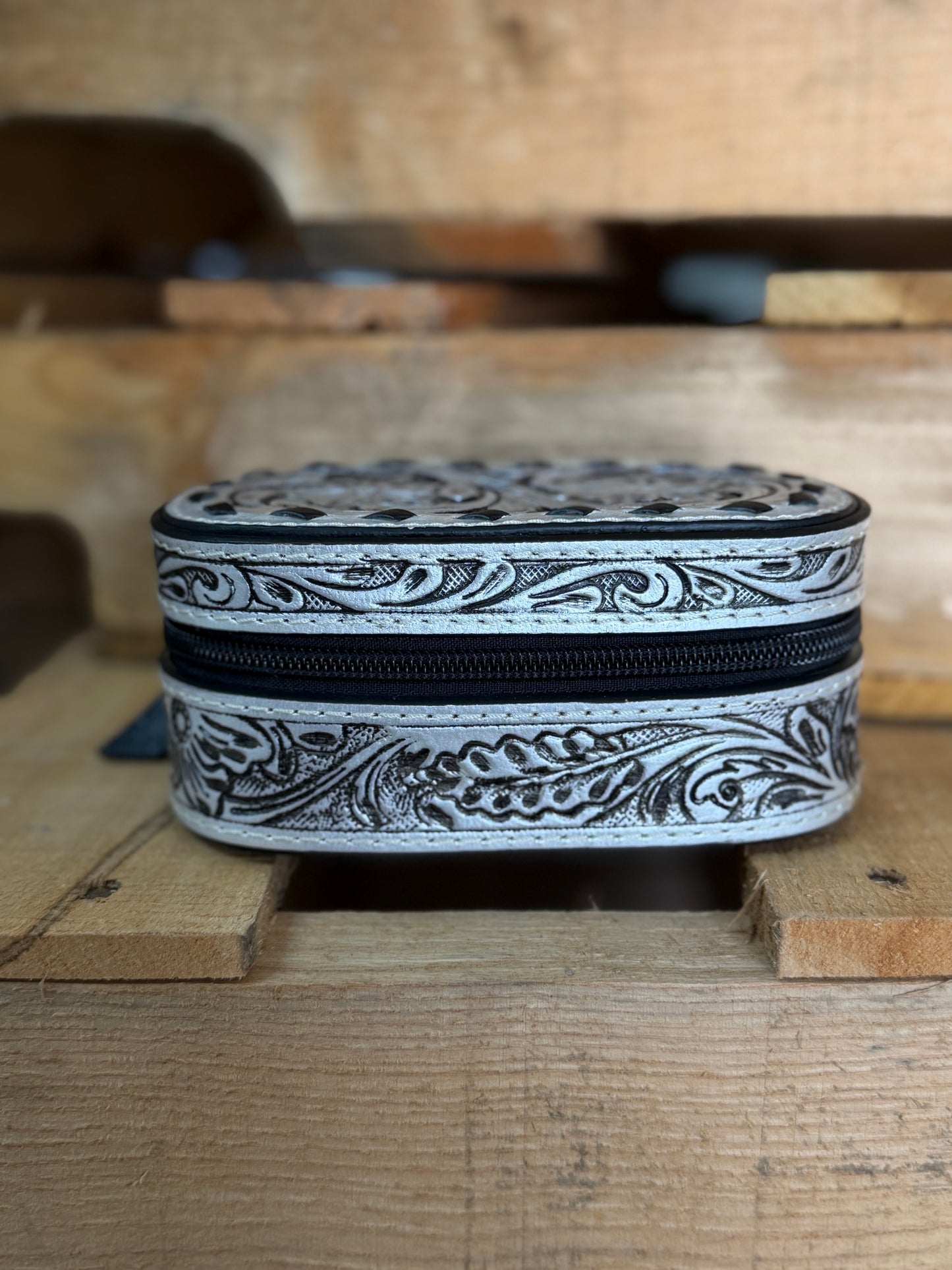 Tooled Leather Travel Jewelry Case | Western Jewelry Organizer | Genuine Leather
