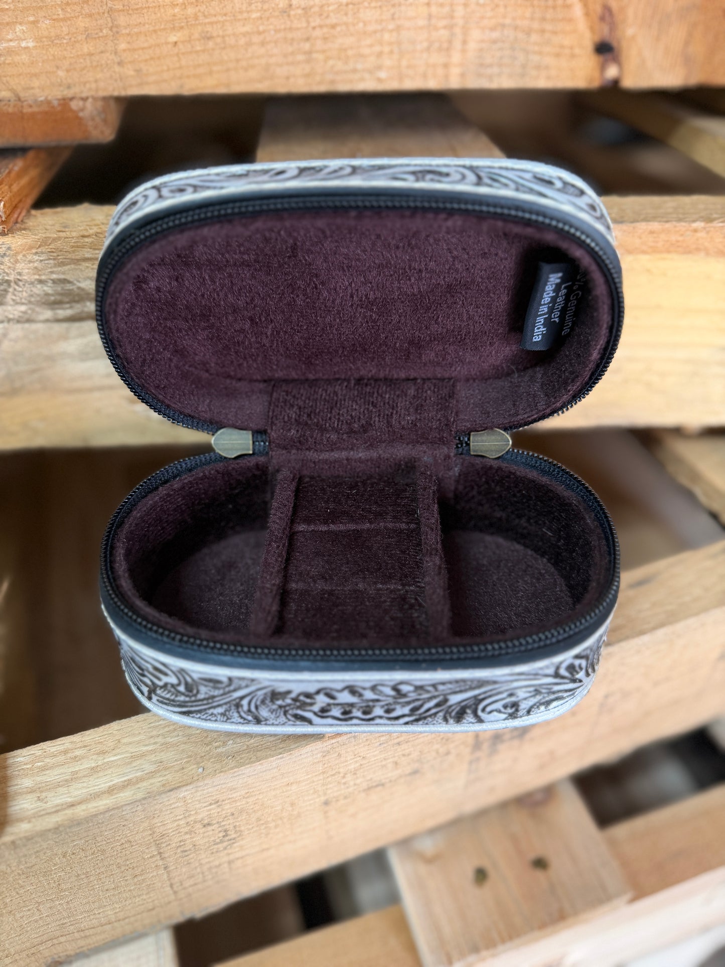 Tooled Leather Travel Jewelry Case | Western Jewelry Organizer | Genuine Leather
