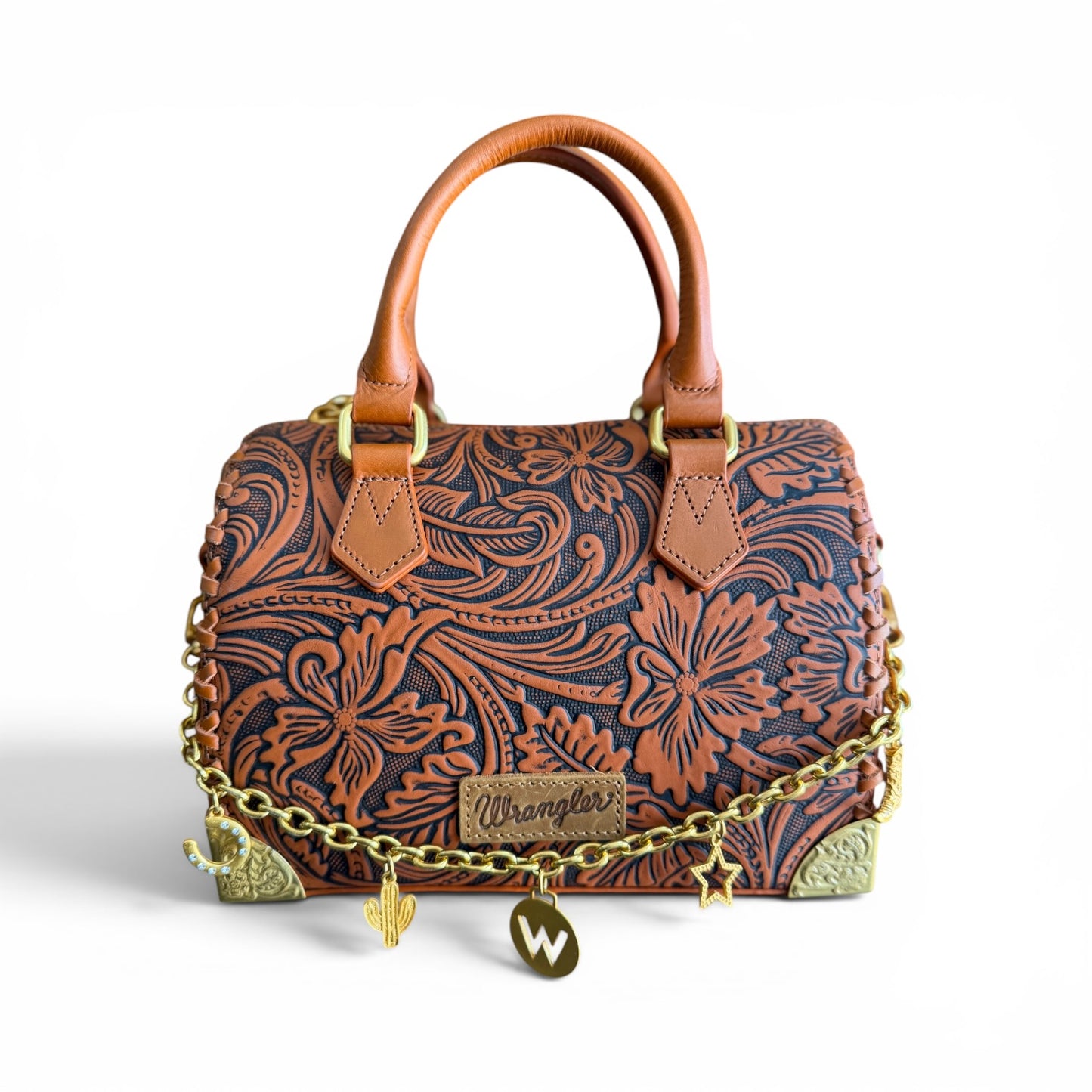 Wrangler Genuine Leather Floral Embossed Speedy Trunk Bag