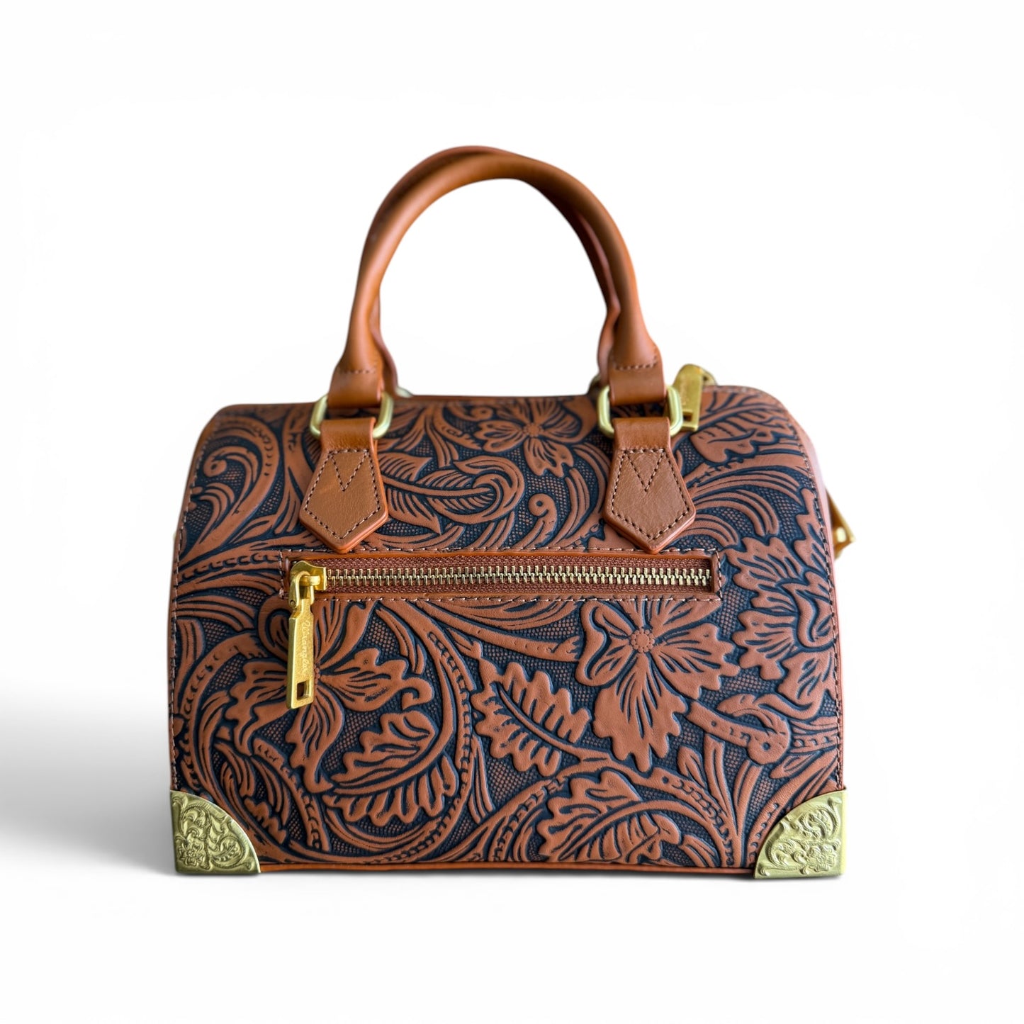 Wrangler Genuine Leather Floral Embossed Speedy Trunk Bag