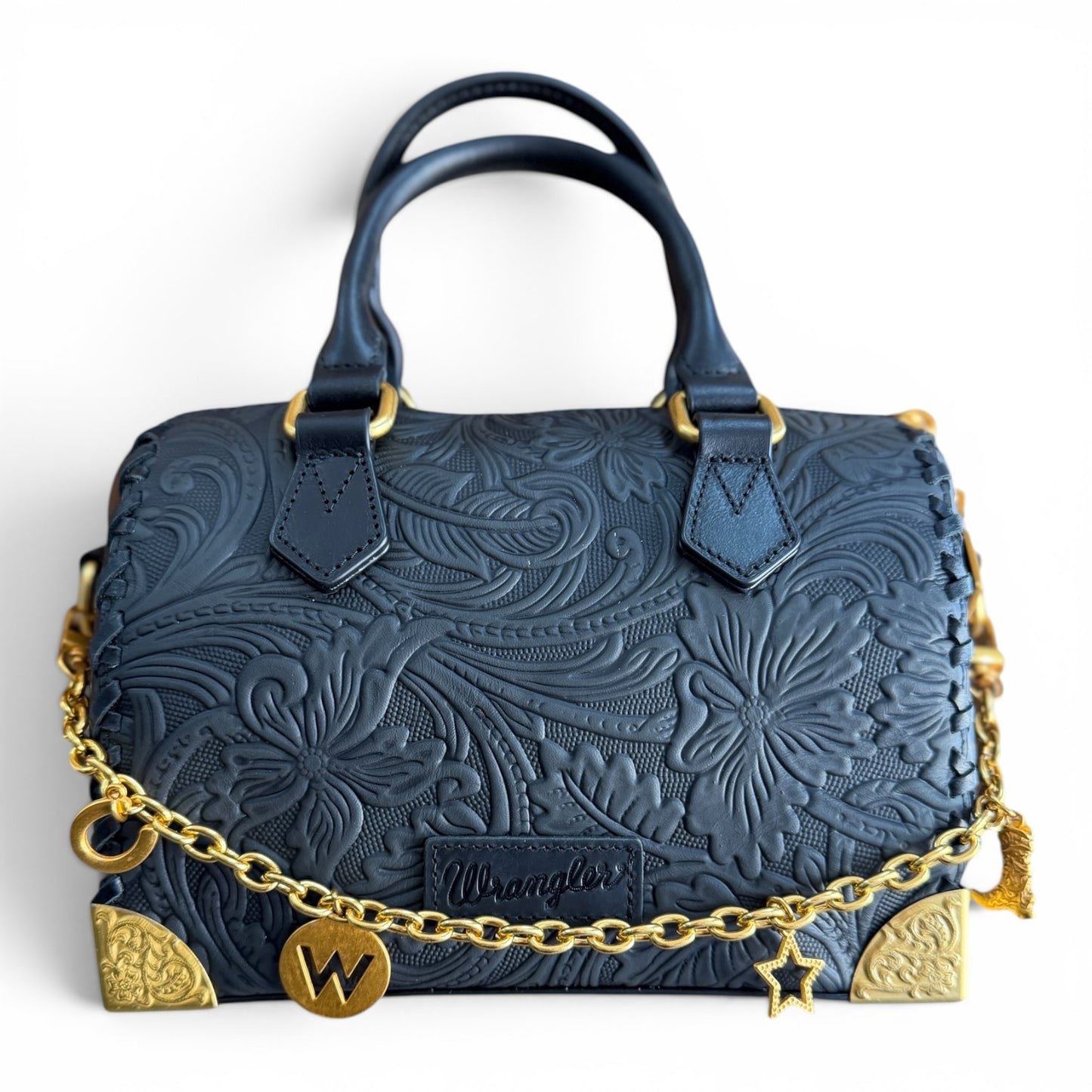Wrangler Genuine Leather Floral Embossed Speedy Trunk Bag