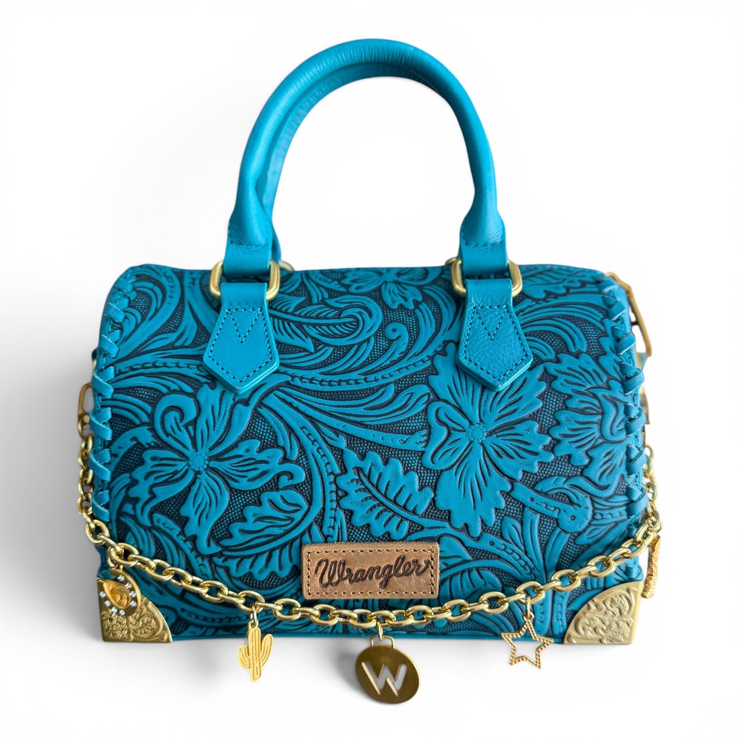 Wrangler Genuine Leather Floral Embossed Speedy Trunk Bag