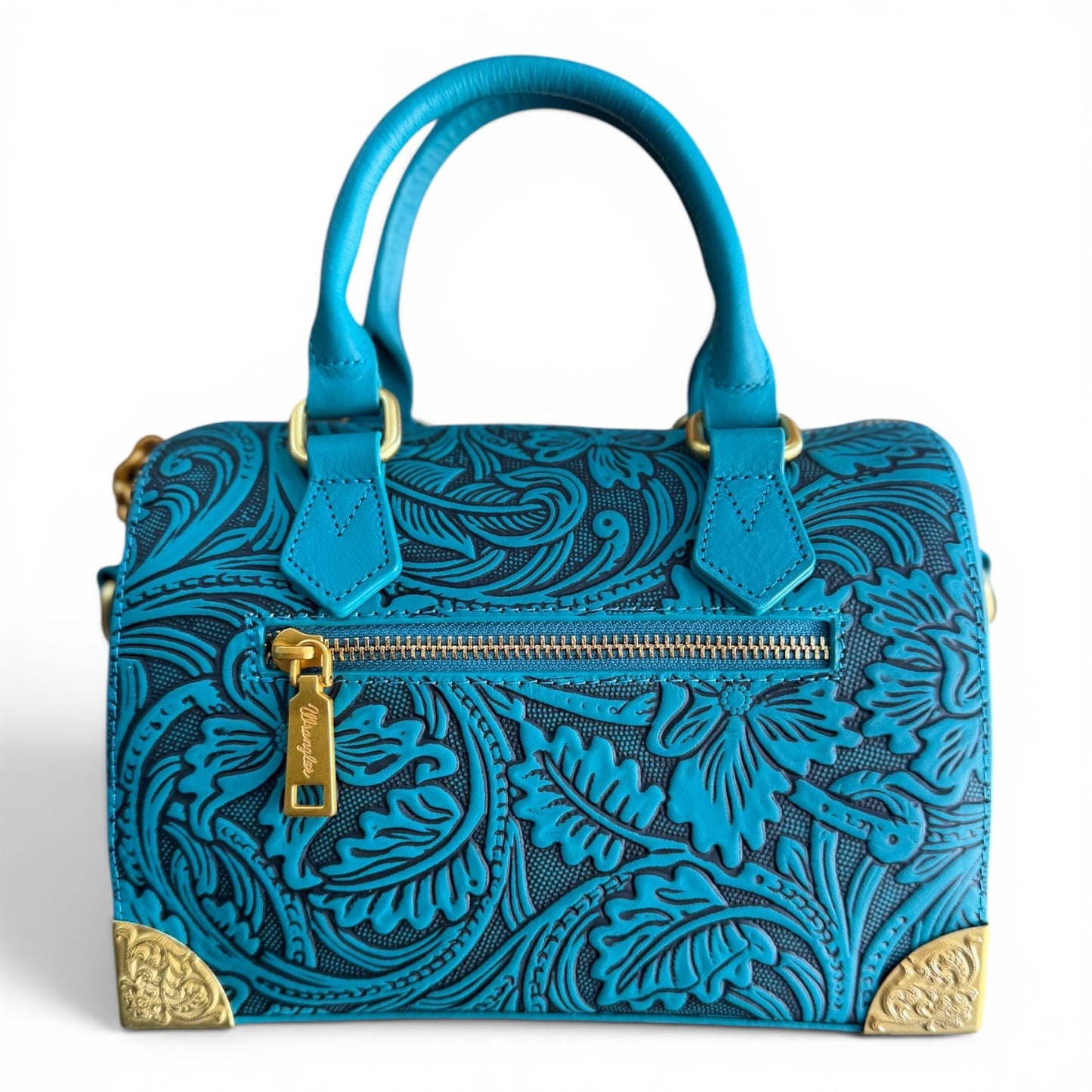 Wrangler Genuine Leather Floral Embossed Speedy Trunk Bag