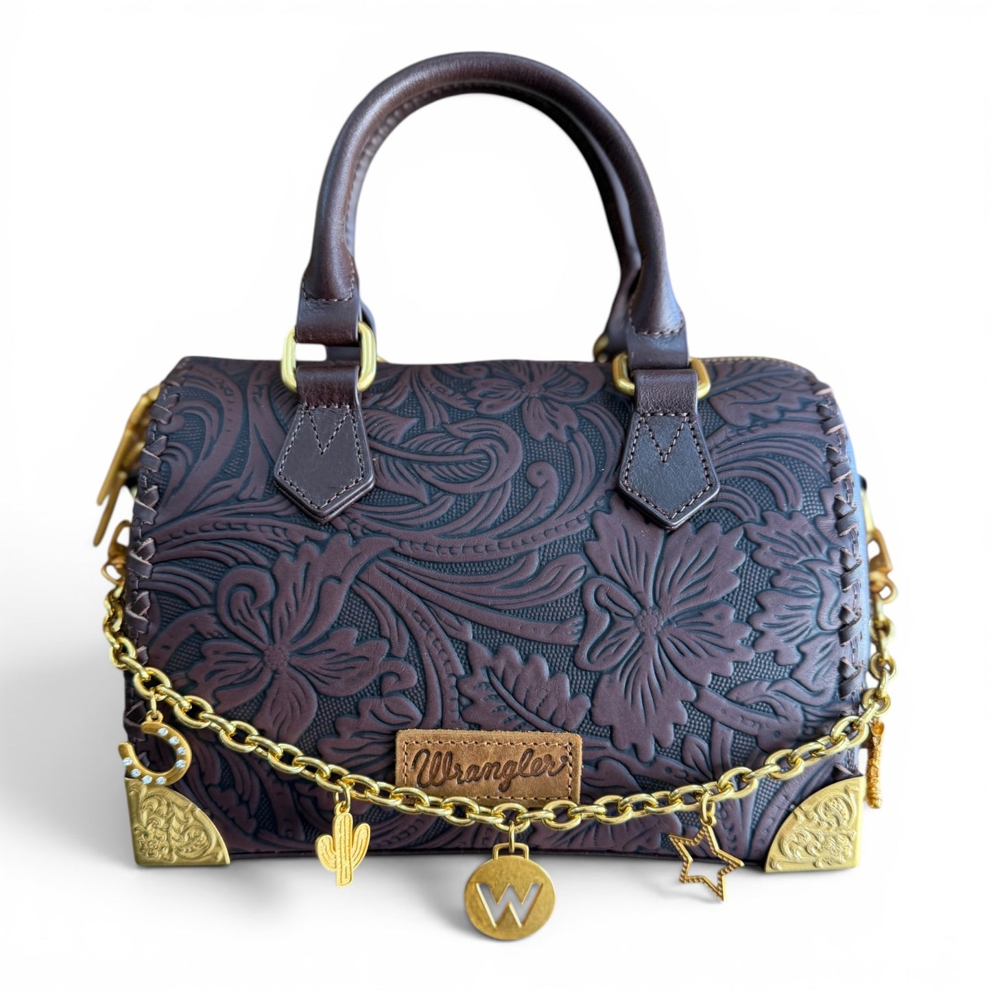 Wrangler Genuine Leather Floral Embossed Speedy Trunk Bag