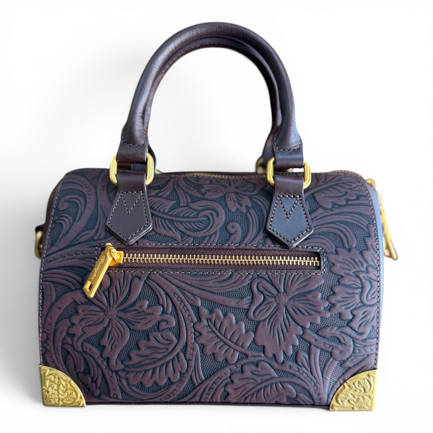 Wrangler Genuine Leather Floral Embossed Speedy Trunk Bag