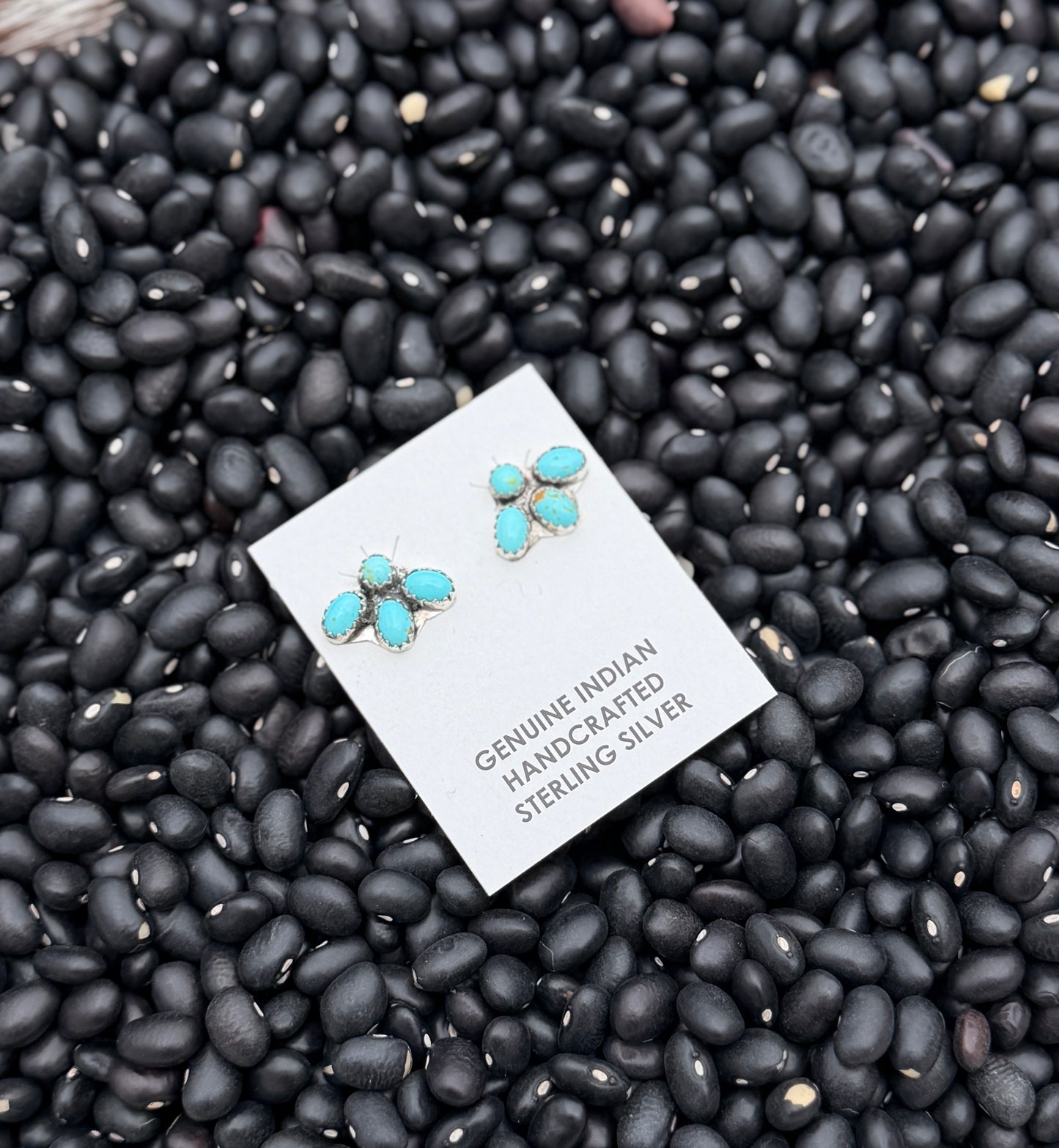 Genuine Kingman Turquoise Cluster Stud Earrings | 925 Sterling Silver | Native Made