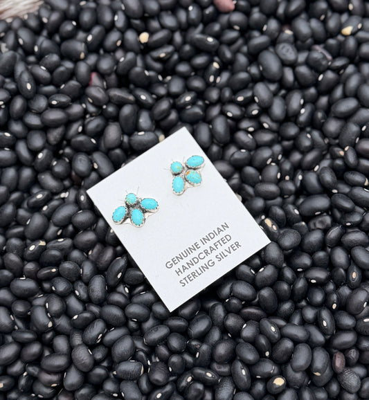 Genuine Kingman Turquoise Cluster Stud Earrings | 925 Sterling Silver | Native Made