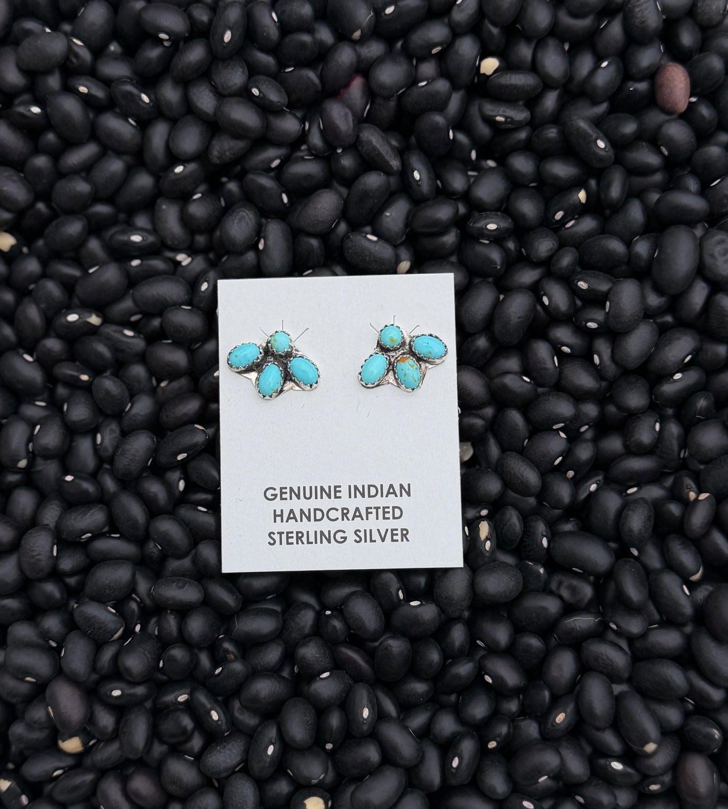 Genuine Kingman Turquoise Cluster Stud Earrings | 925 Sterling Silver | Native Made