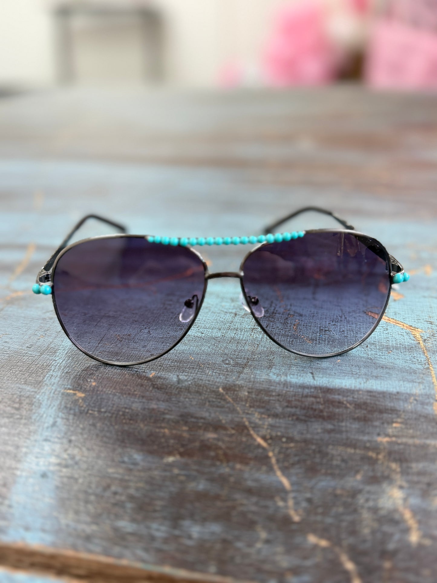 Boujee Babe Turquoise Beaded Sunglasses