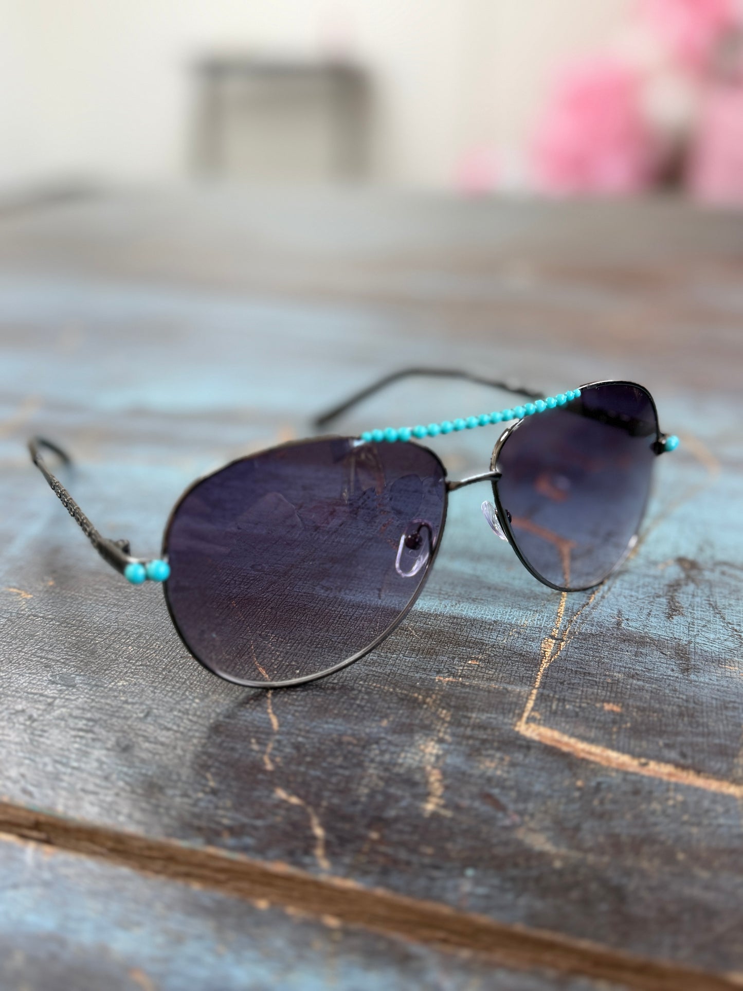 Boujee Babe Turquoise Beaded Sunglasses