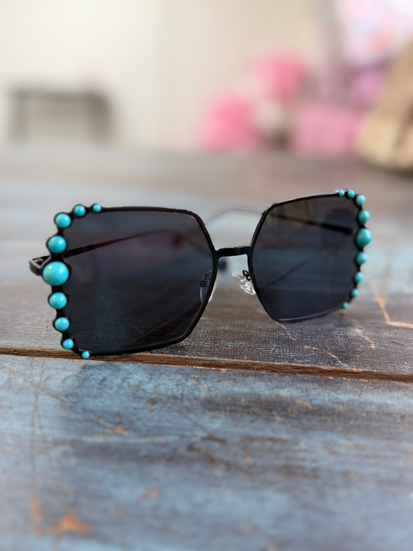 Boujee Babe Turquoise Beaded Sunglasses