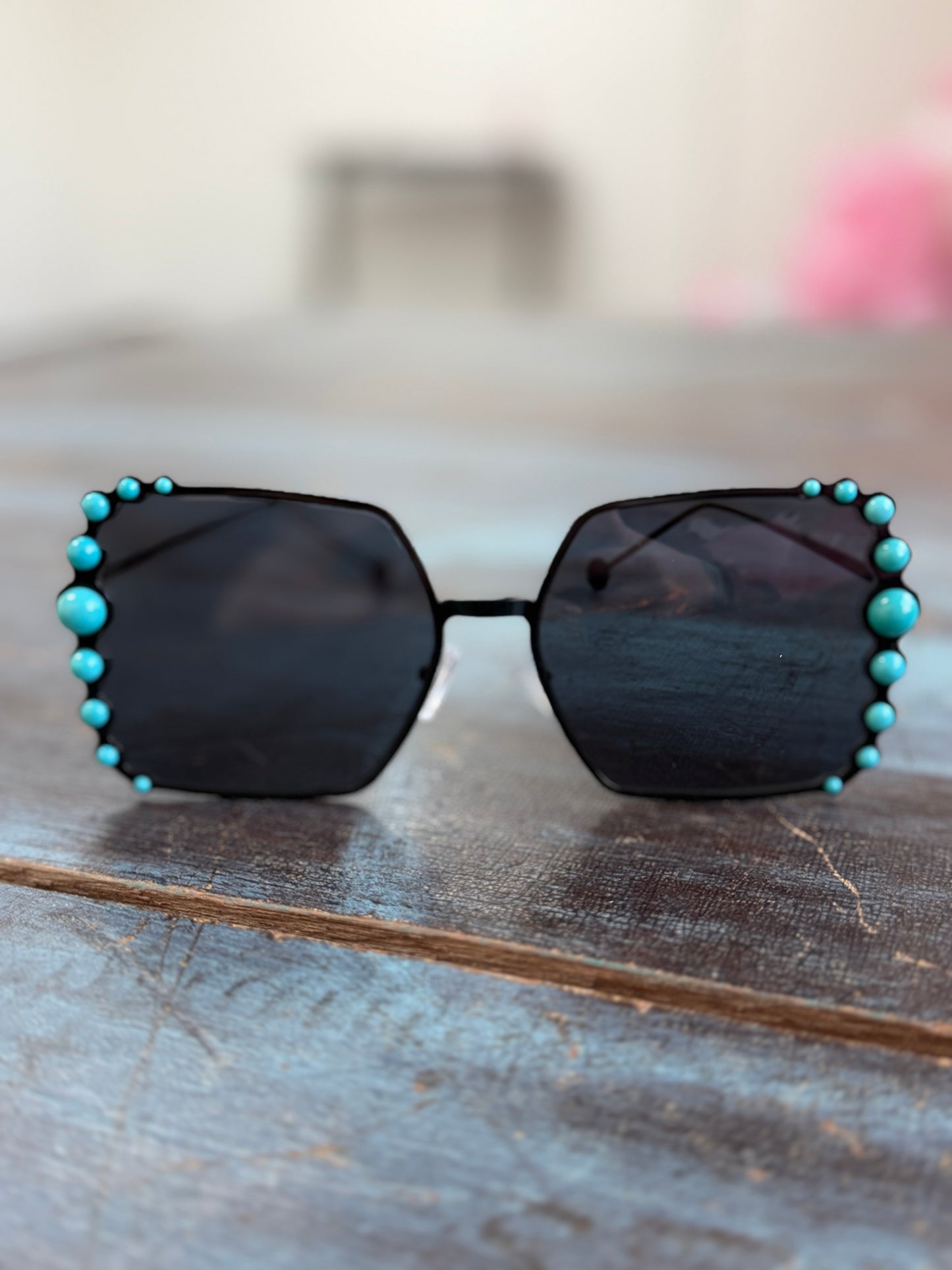 Boujee Babe Turquoise Beaded Sunglasses