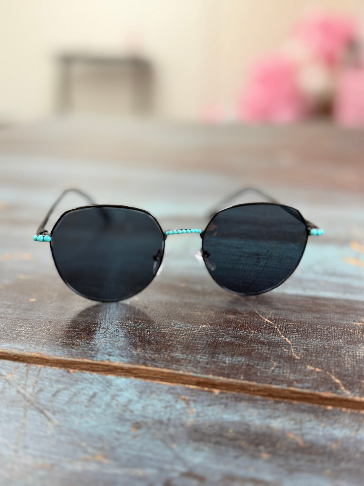Boujee Babe Turquoise Beaded Sunglasses