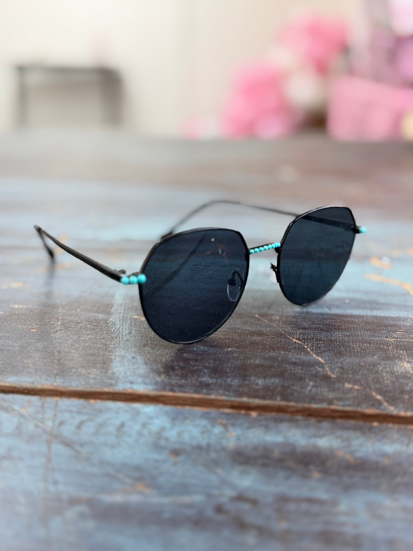 Boujee Babe Turquoise Beaded Sunglasses